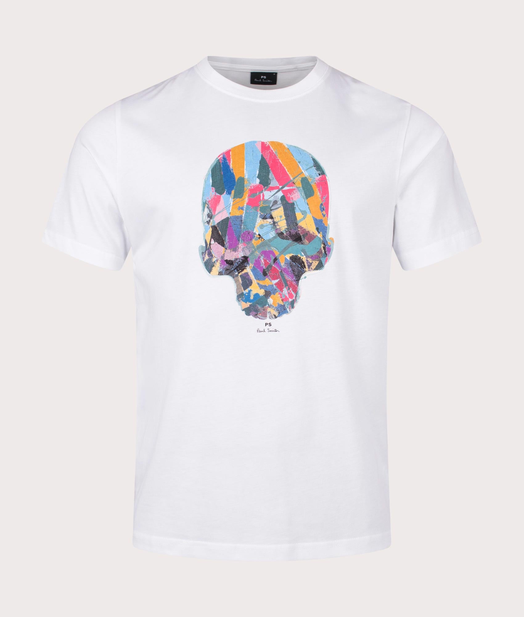 Multi Col Skull T-Shirt in White by PS Paul Smith. EQVVS Front Angle Shot.
