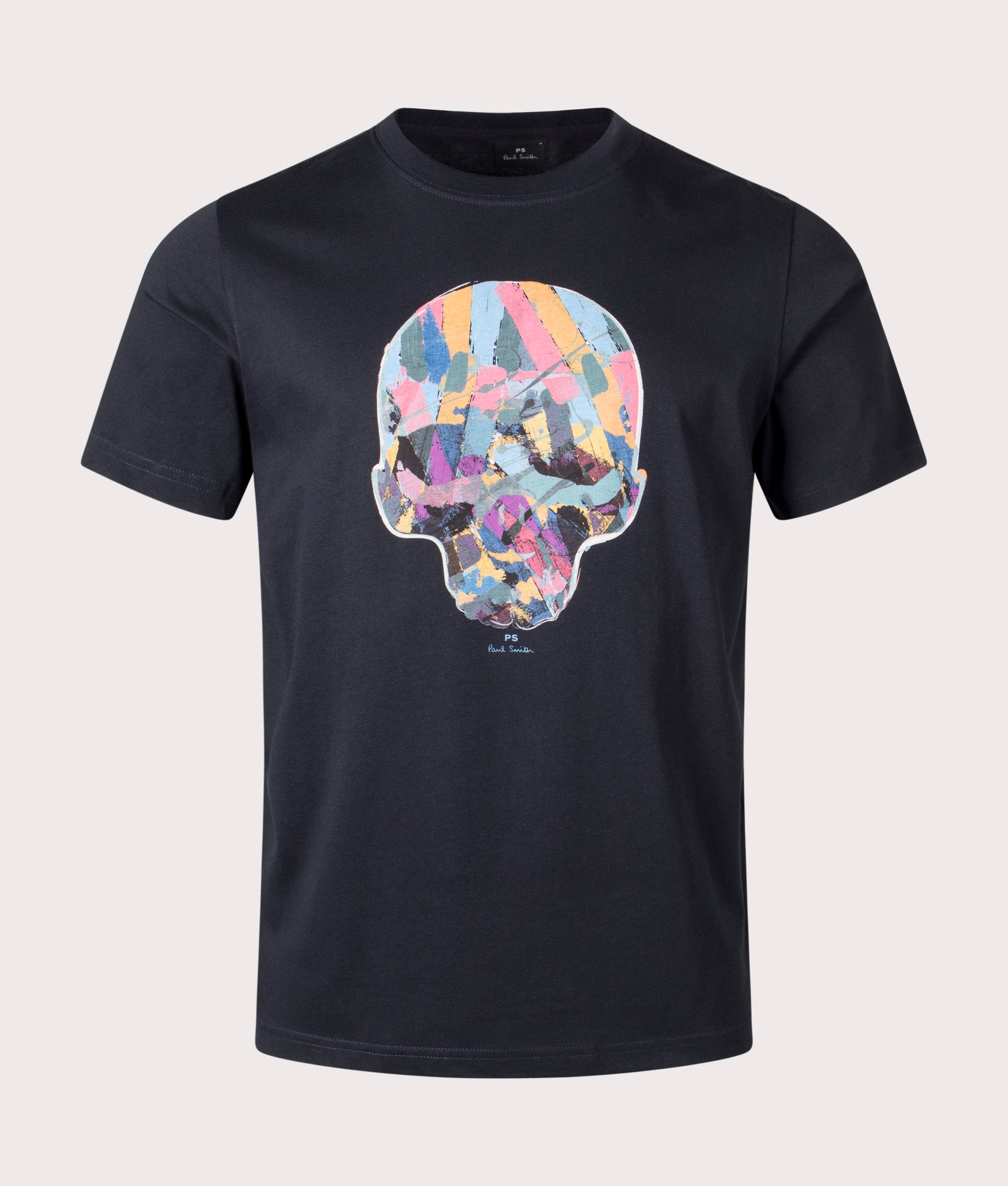 Multi Col Skull T-Shirt in Very Dark Navy by PS Paul Smith. EQVVS Front Angle Shot.