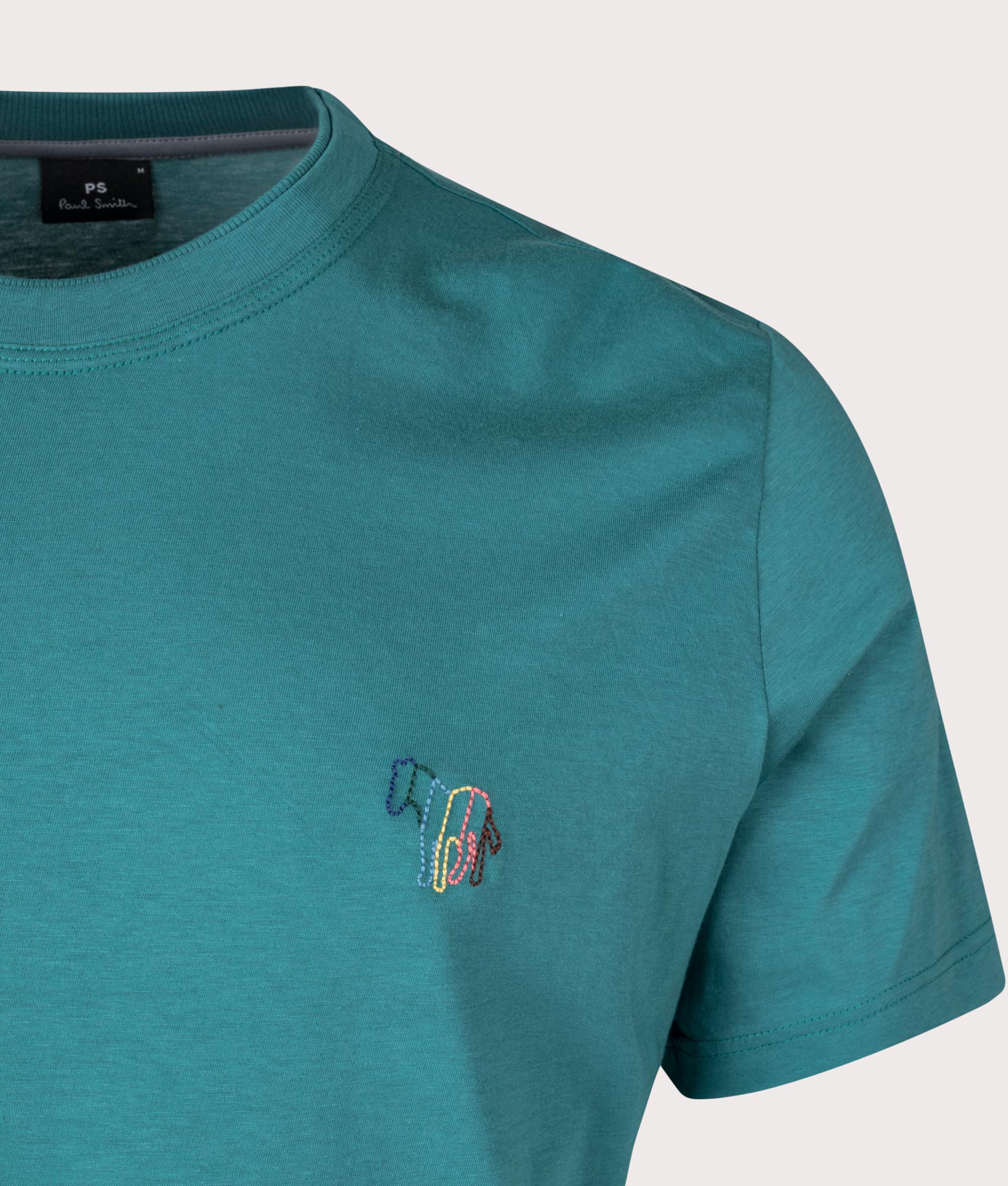 Line Zebra T-Shirt in Petrol Green by PS Paul Smith. EQVVS Detail Shot.
