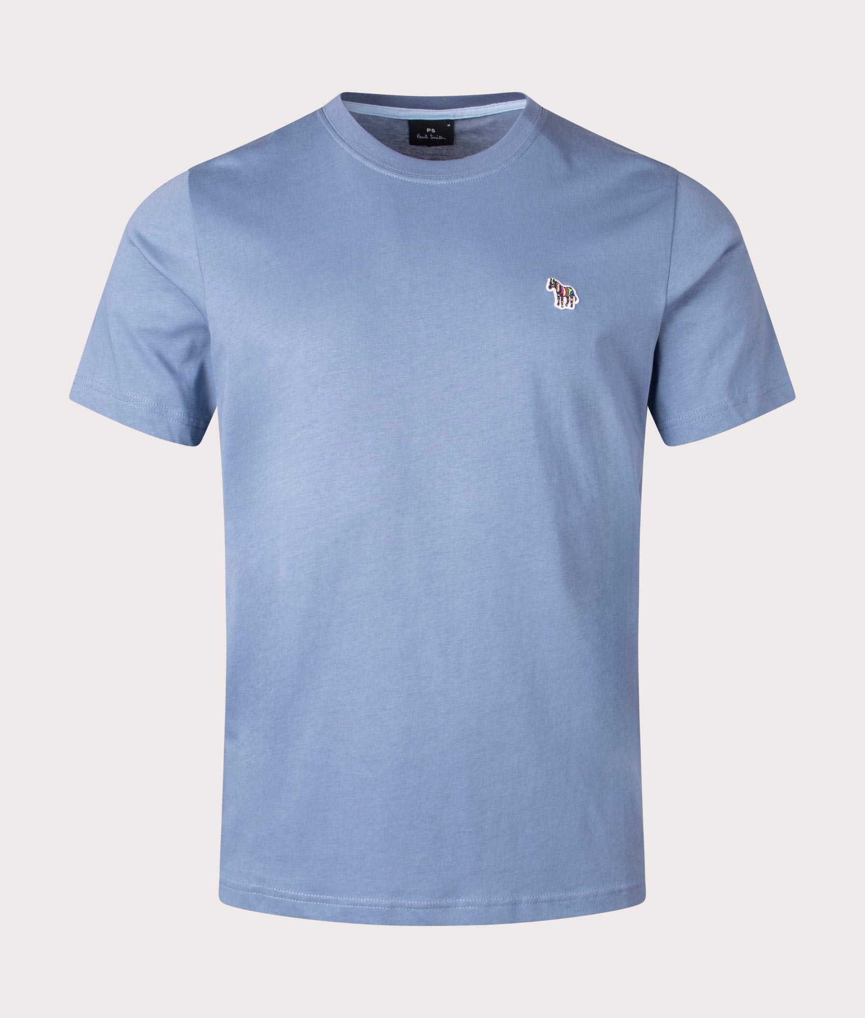 PS Paul Smith Zebra T-Shirt in Greyish Blue. 100% Organic Cotton. At EQVVS Menswear Front Detail Shot. 