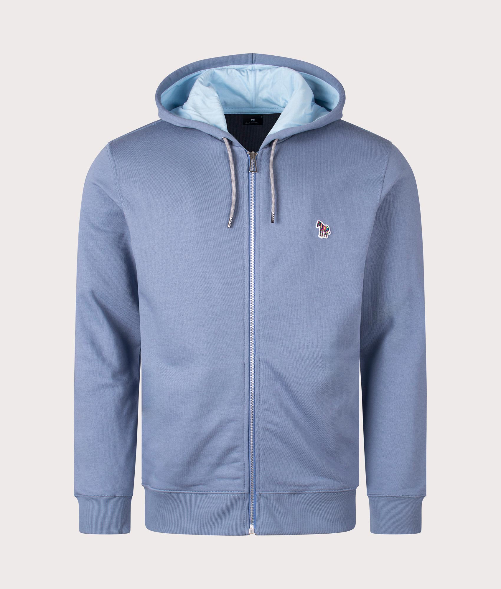 PS Paul Smith Zip Through Zebra Hoodie for Men in Grey Blue at EQVVS Front Shot