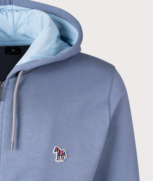 PS Paul Smith Zip Through Zebra Hoodie for Men in Grey Blue at EQVVS detail Shot