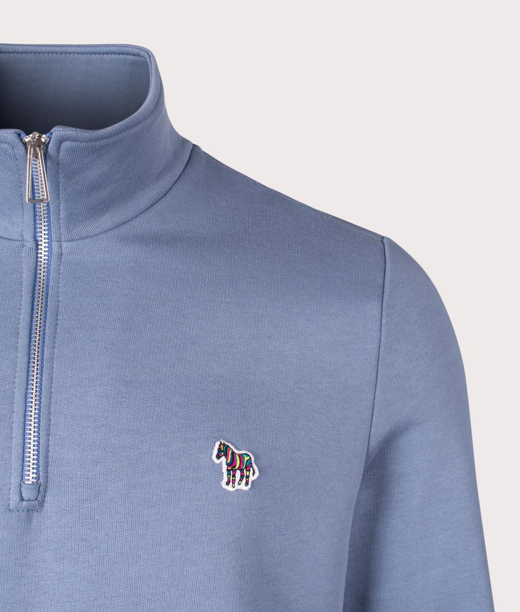 PS Paul Smith Quarter Zip Zebra Sweatshirt for men in Grey Bleu at EQVVS Detail Shot