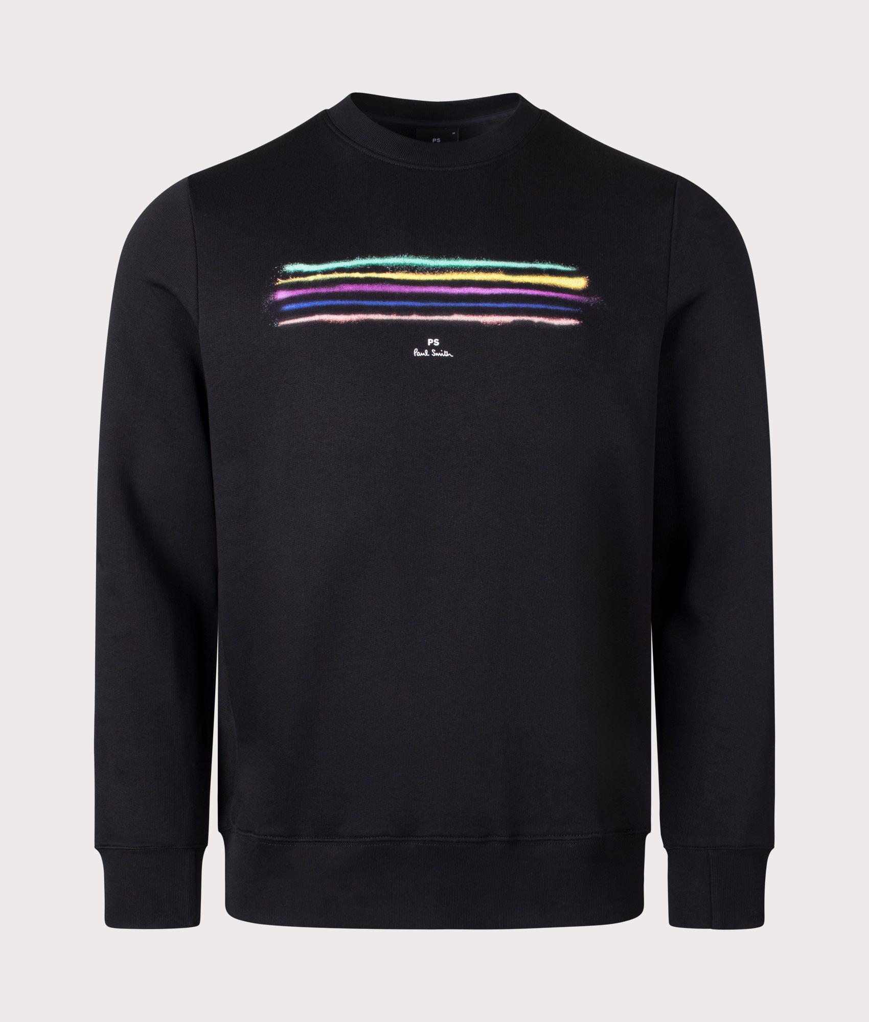 PS Paul Smith Zebra Sweatshirt in Black with Multicolour Spray Paint Lines at EQVVS Front Shot 