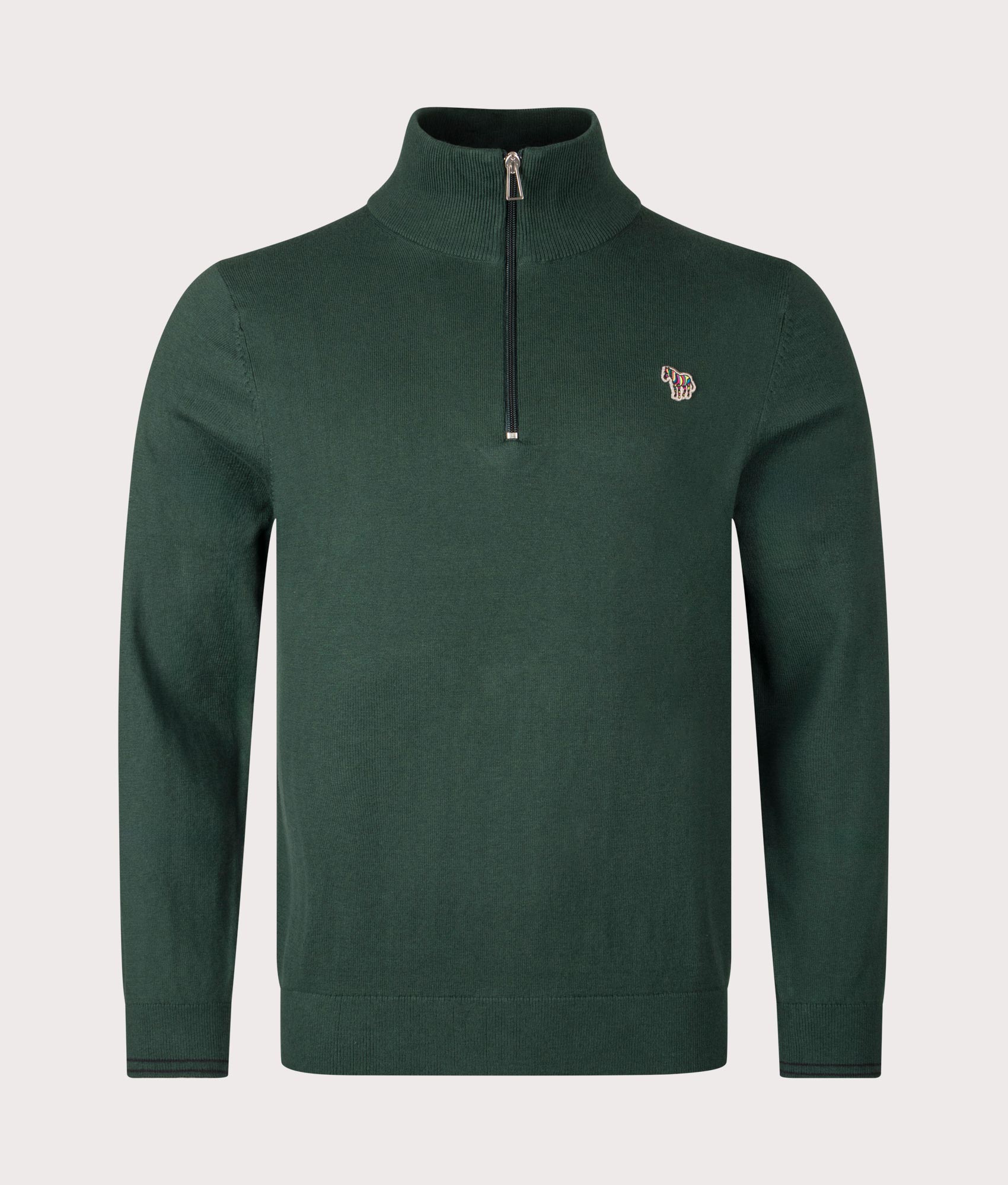 PS Paul Smith Zebra Badge Quarter Zip Sweatshirt for men at Bottle Green at EQVVS Front Shot