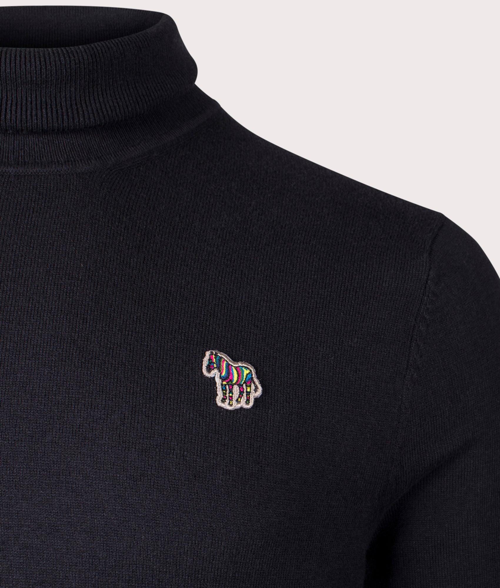 PS Paul Smith Zebra Badge Roll Neck Sweatshirt in Black for Men at EQVVS Detail Shot
