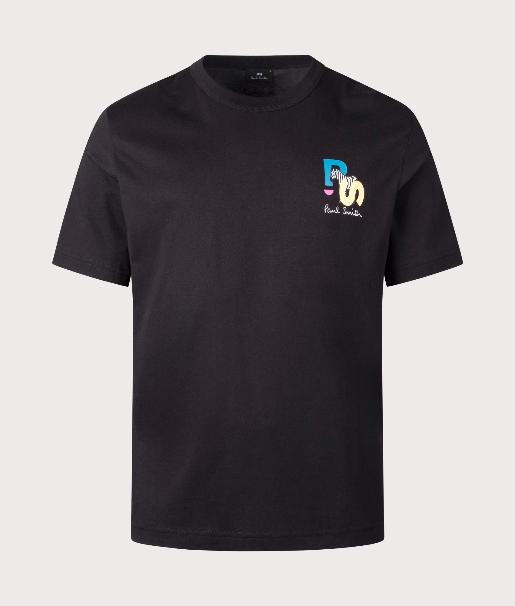 PS Paul Smith PS Zebra T-Shirt in Black with Multicolour Chest Graphic Brand at EQVVS Front Shot