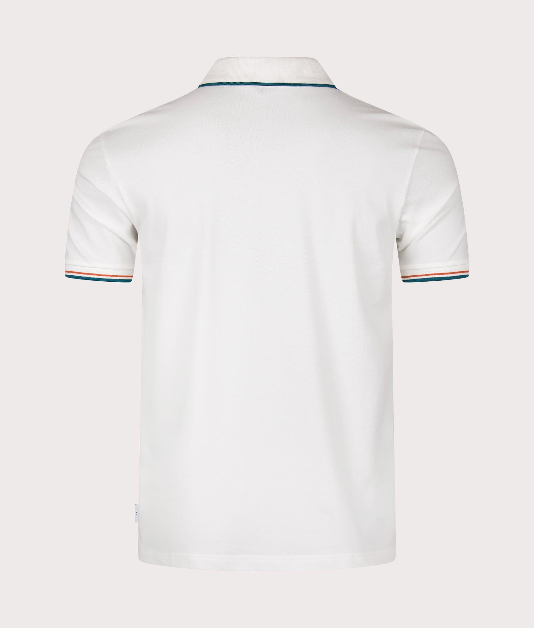 PS Paul Smith Striped Placket Polo Shirt in White with Red and Blue trim at EQVVS Menswear Back Shot 