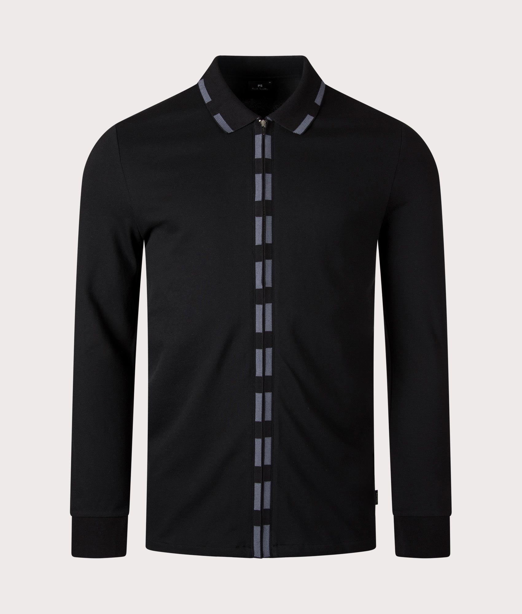 PS Paul Smith Long Sleeve Zip Shirt in Black with Grey Features. At EQVVS Menswear Front Detail Shot