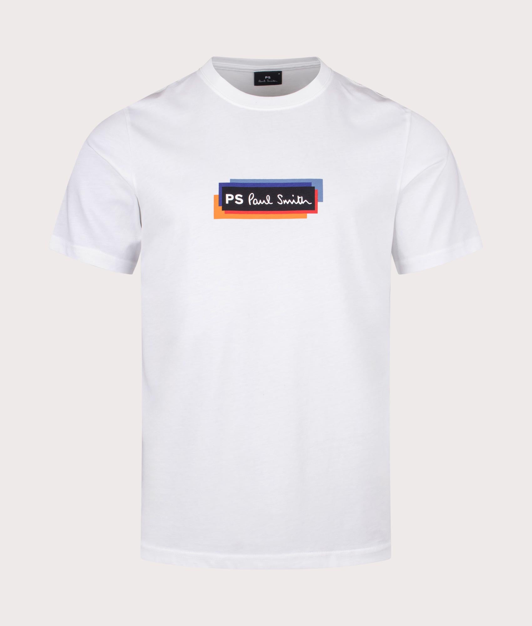 PS Paul Smith T-Shirt in White with Colour-Block Chest Branding, for men, at EQVVS Front Shot