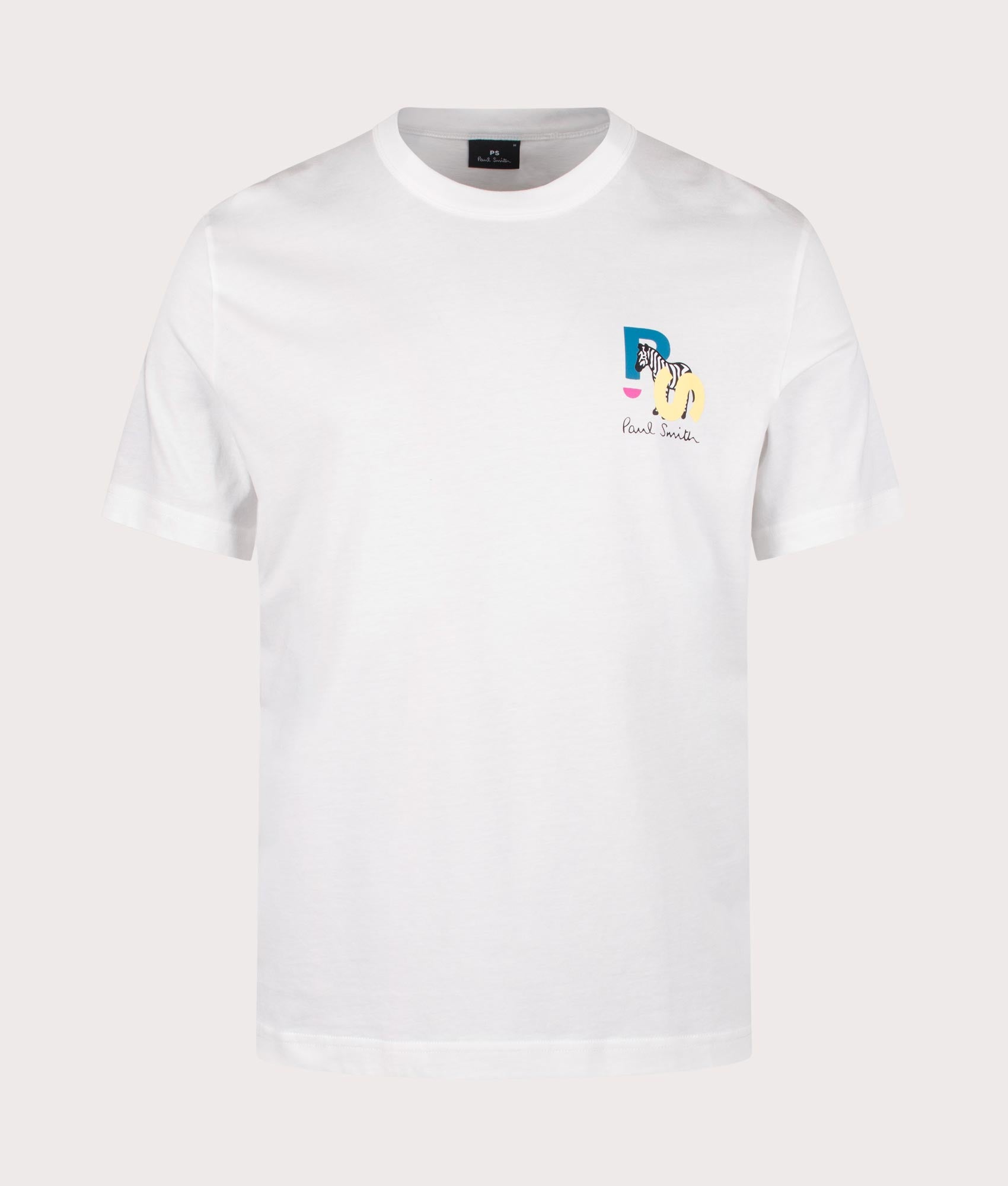 PS Paul Smith PS Zebra T-Shirt in White with Multicolour Chest Graphic Brand at EQVVS Front Shot