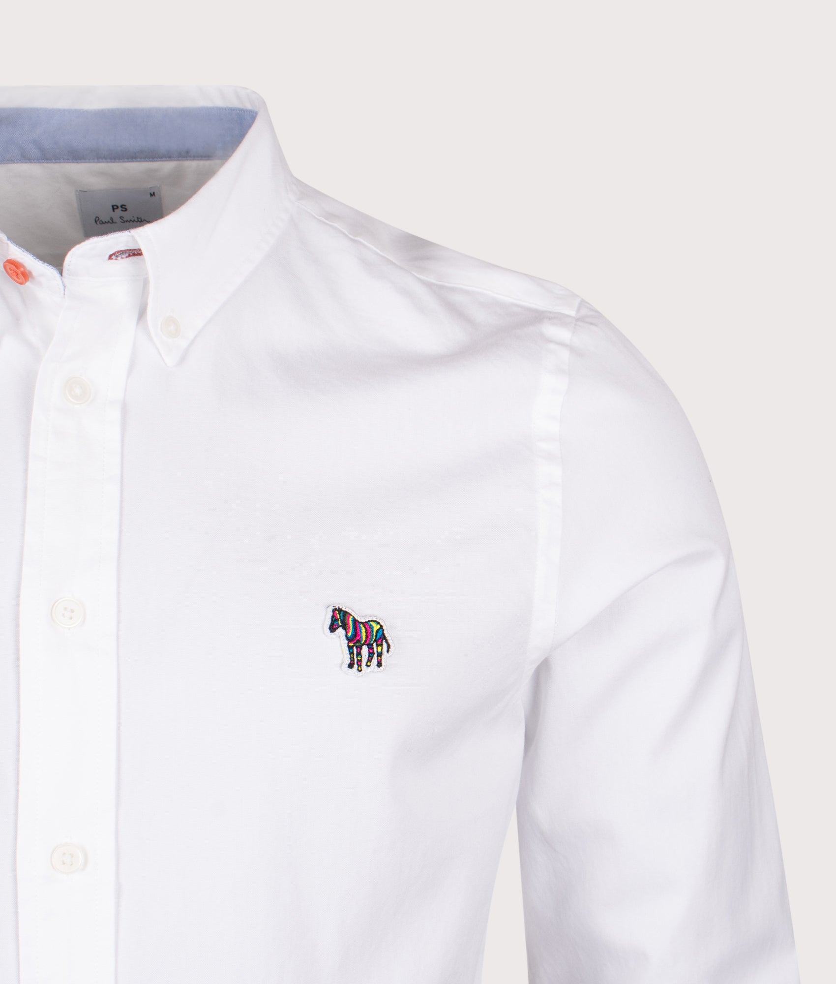 Slim Fit Zebra Shirt in White | 100% Organic Cotton | PS Paul Smith | EQVVS | Front detail shot 