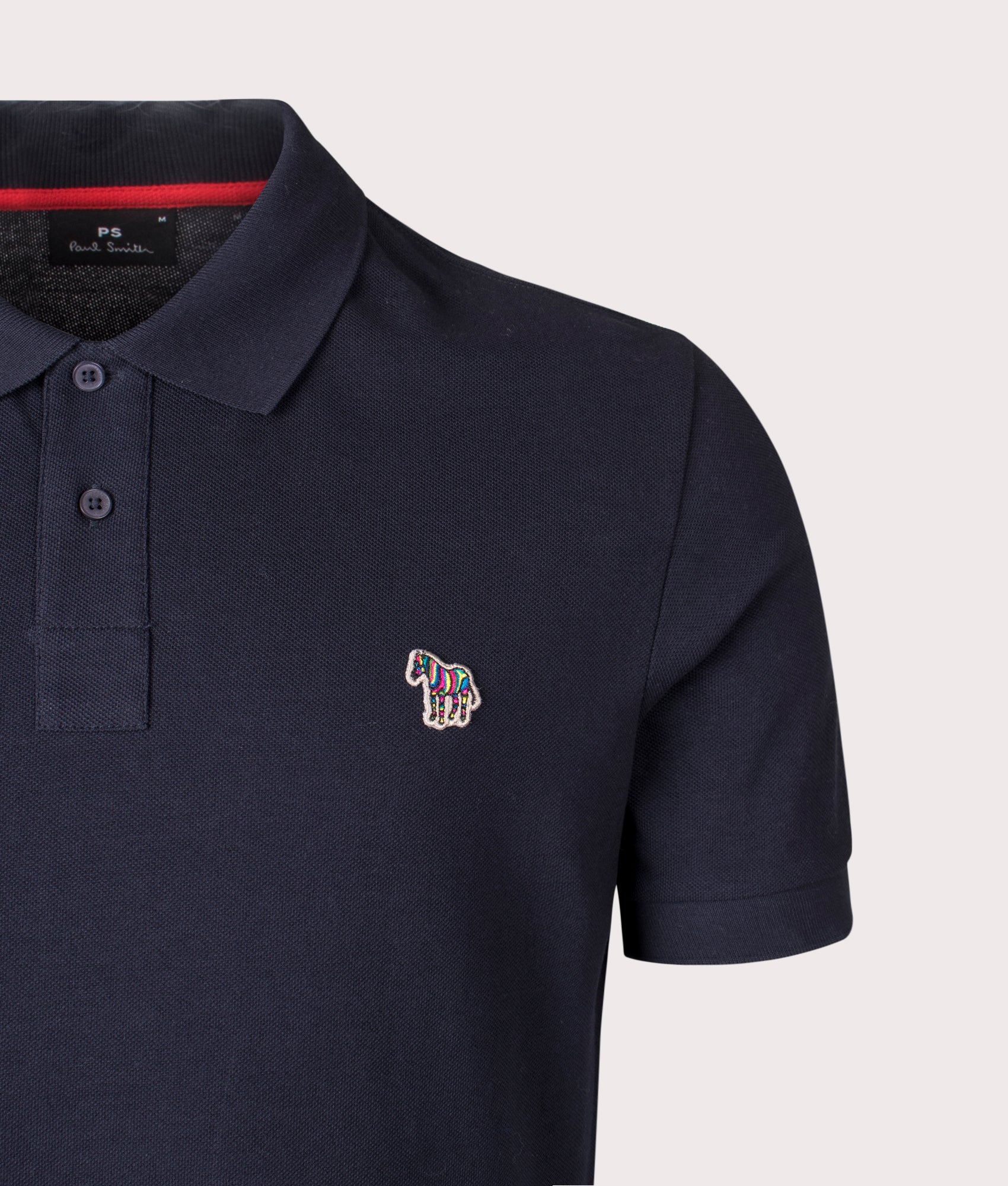 Zebra Polo Shirt in Dark Navy | 100% Organic Cotton | PS Paul Smith | EQVVS | Front detail shot 
