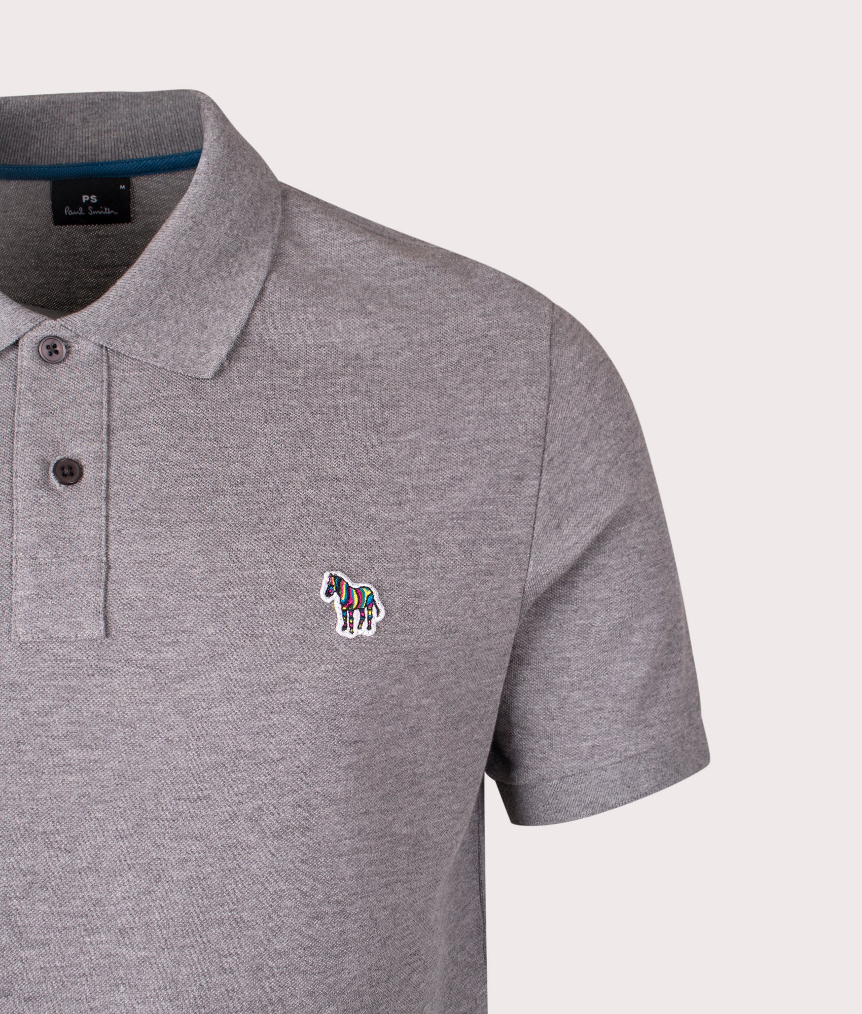 Zebra Polo Shirt in Melange Grey | 100% Cotton | PS Paul Smith | EQVVS | Front detail shot 
