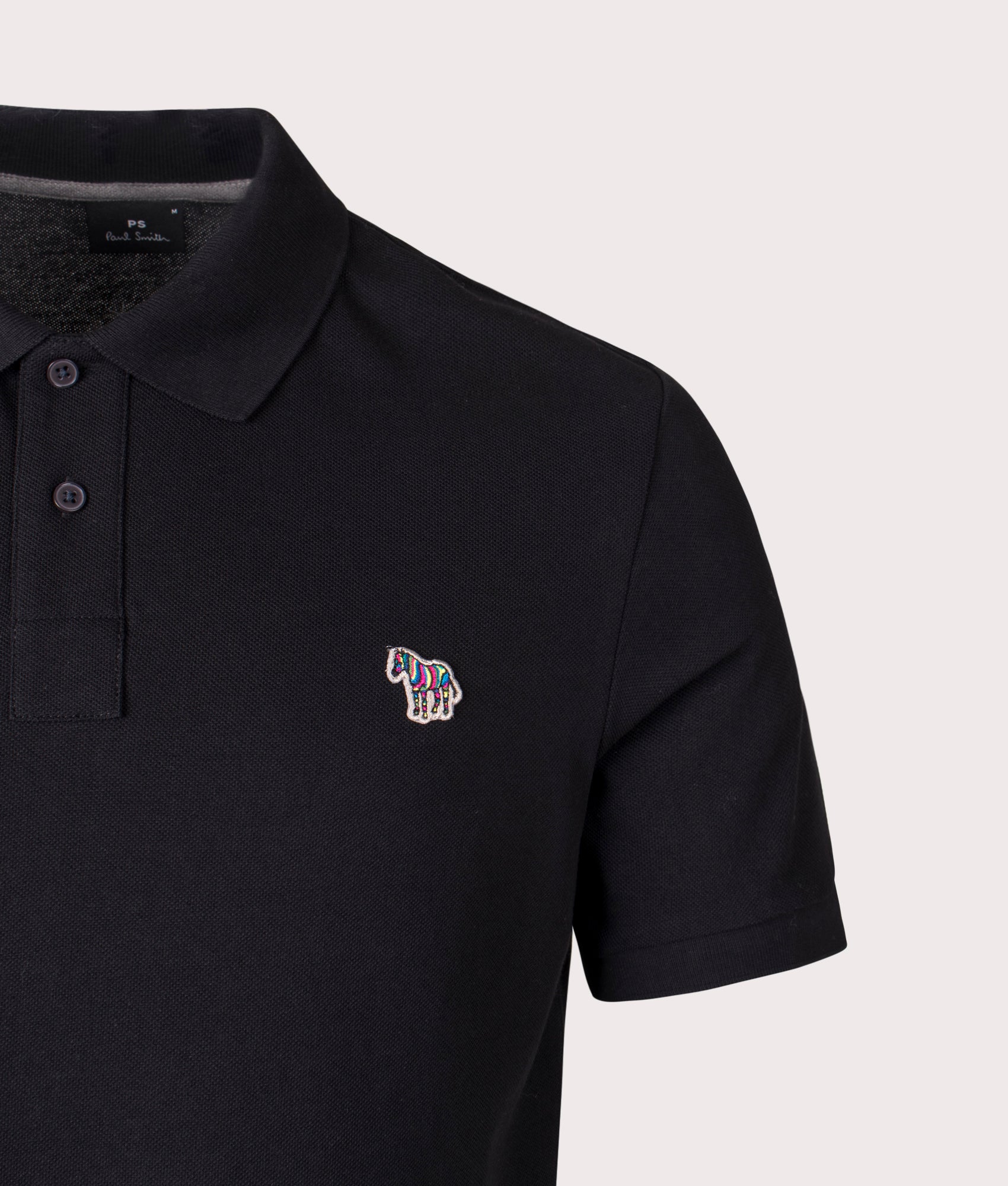 Zebra Polo Shirt in Black | 100% Organic Cotton | PS Paul Smith | EQVVS | Front detail shot 