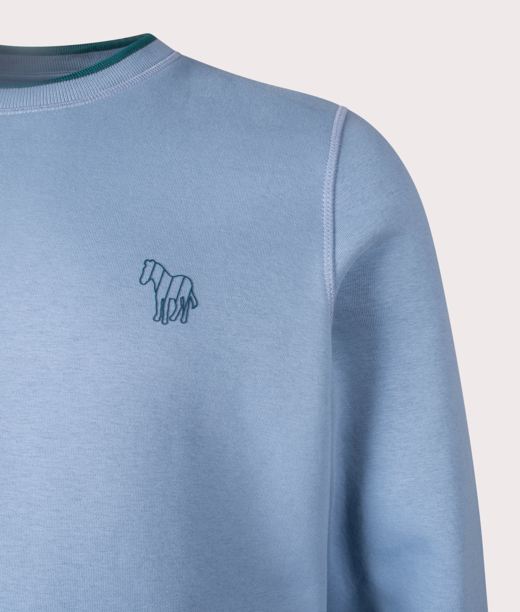 PS Paul Smith Zebra Mono Sweatshirt in Light Blue at EQVVS.  Detail Shot.
