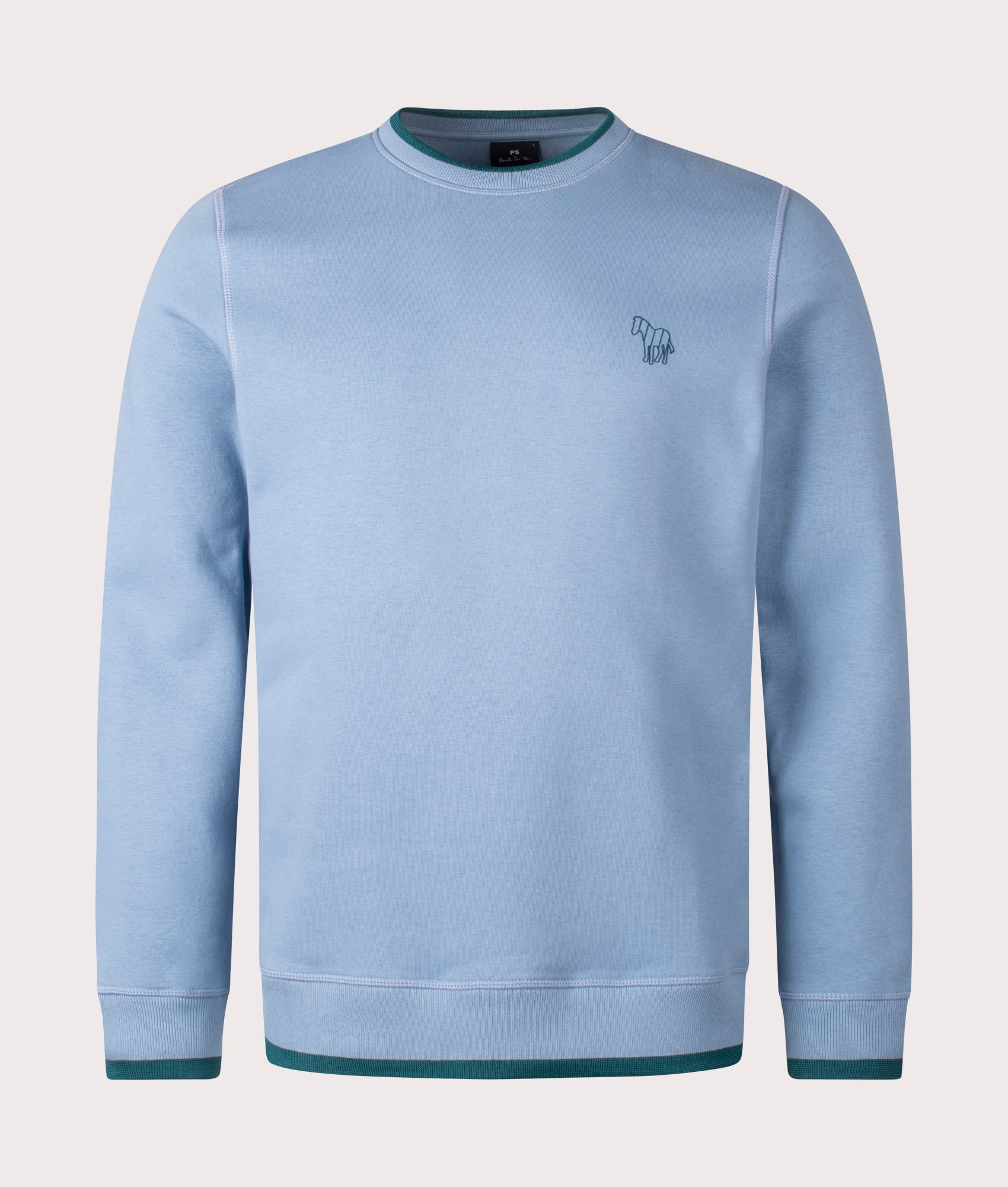 PS Paul Smith Zebra Mono Sweatshirt in Light Blue at EQVVS. Front Shot. 
