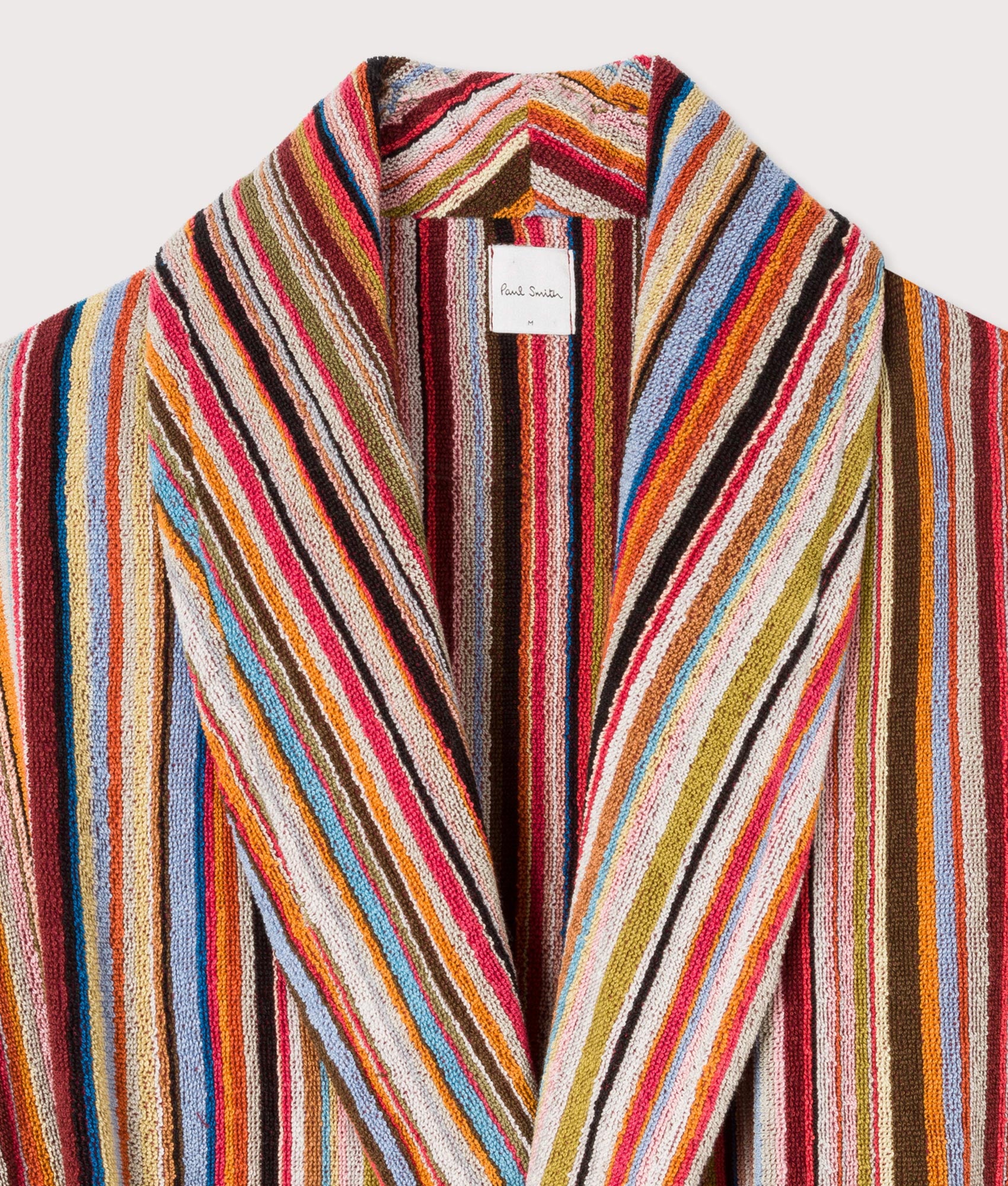 PS Paul Smith Signature Dressing gown  in signature multicolour stripe at EQVVS Menswear. Detail shot. 