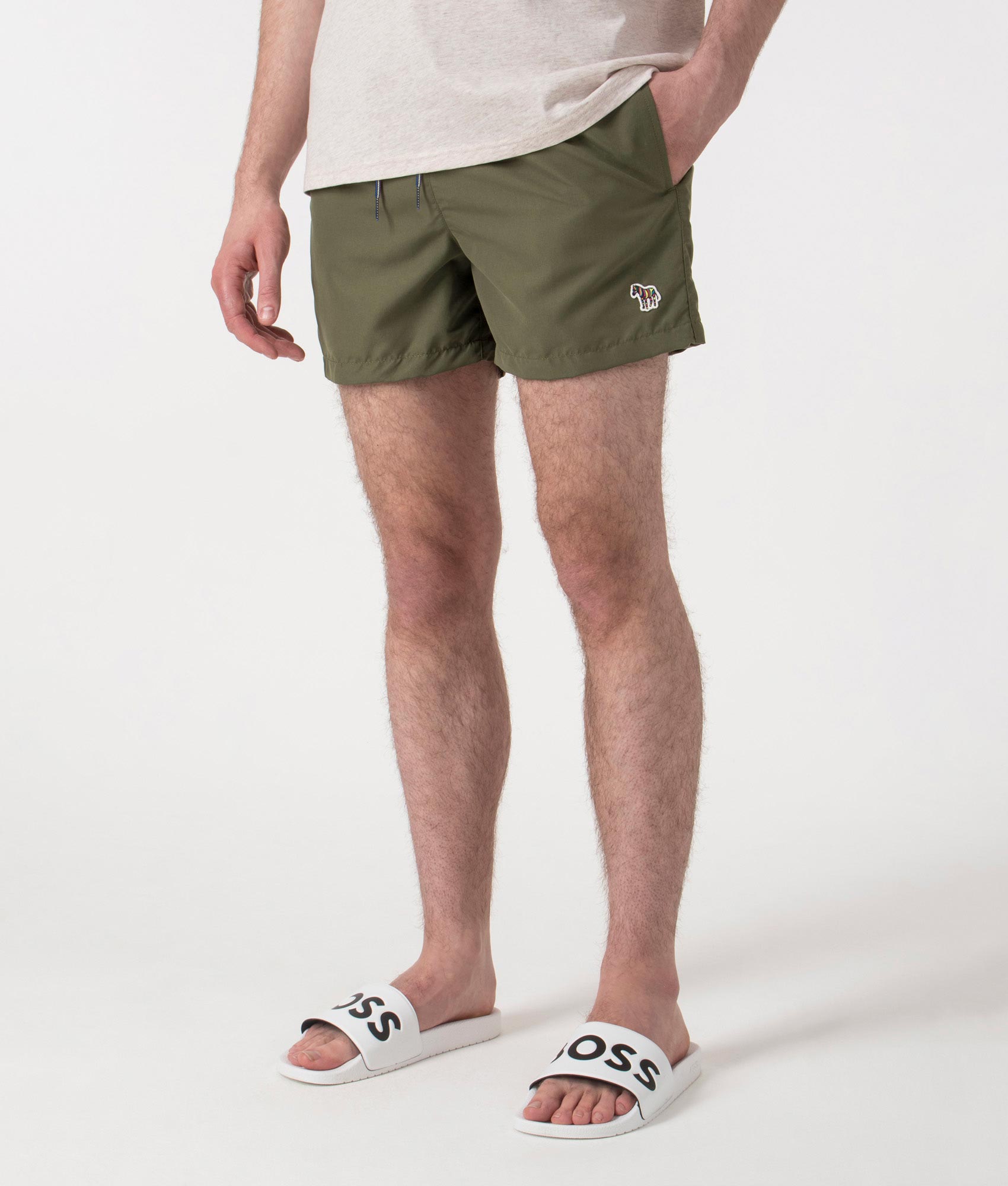 PS Paul Smith PS Zebra Swimshort in Military Green. Shot at EQVVS. Side shot