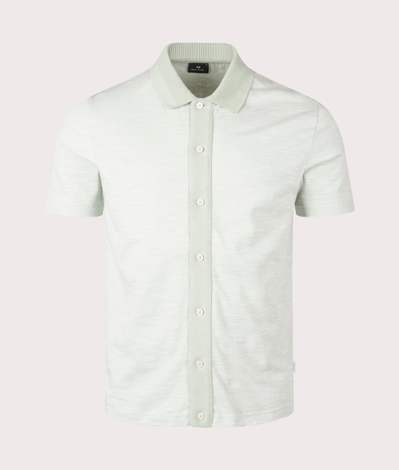 PS Paul Smith Organic Cotton Button Front Polo Shirt in Green at EQVVS. Front Shot.