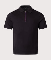 Sports Stripe Zip Knitted Cotton Polo Shirt: 79 Black 