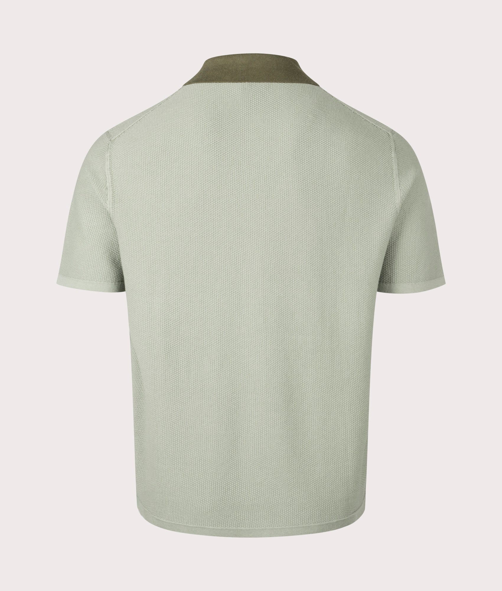 PS Paul Smith Zebra Badge Sweater Polo Shirt in green. EQVVS Back Shot.