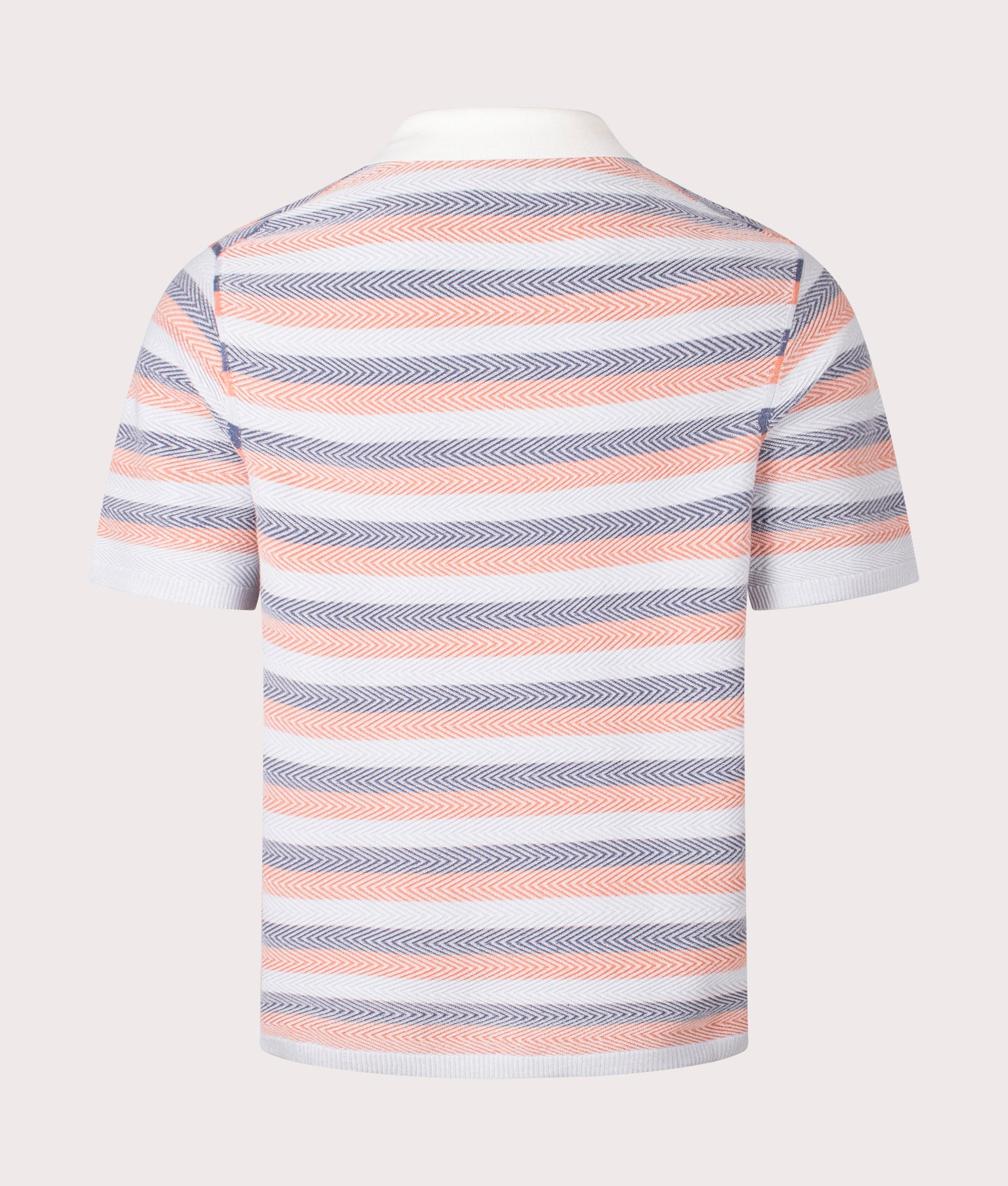 PS Paul Smith Striped Sweater Polo Shirt in Off White at EQVVS. Back Shot.