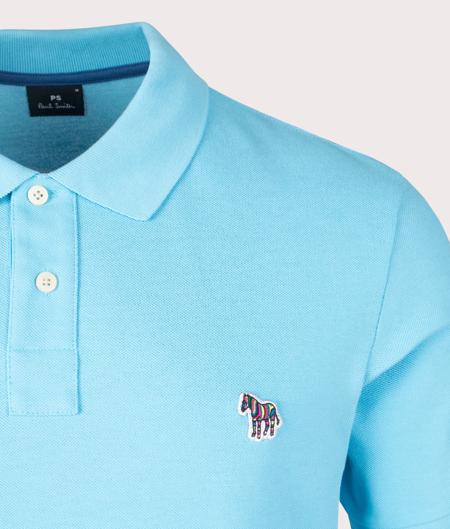 Zebra Polo Shirt in Turquoise Blue by PS Paul Smith. EQVVS Detail Shot.
