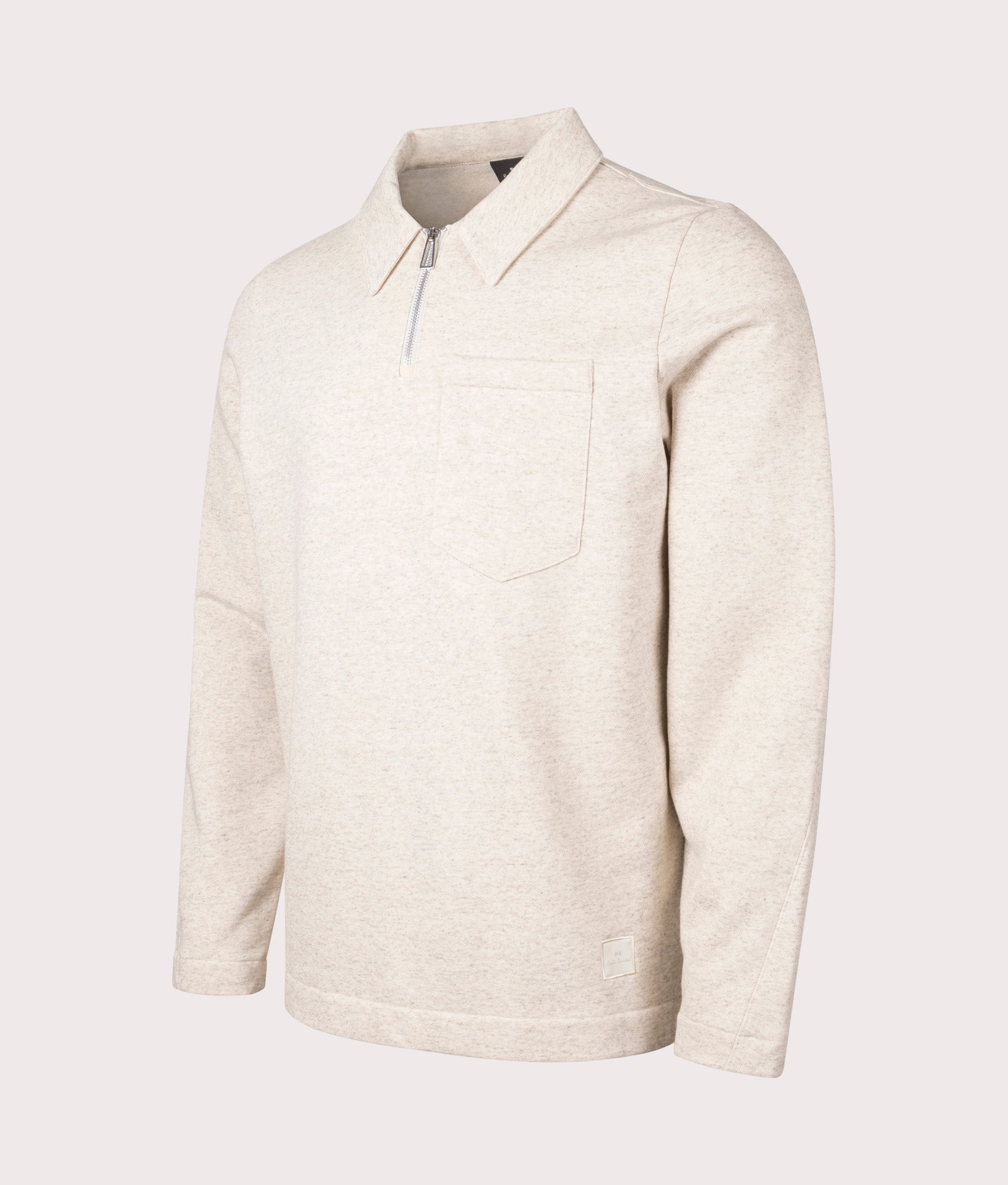 PS Paul Smith Quarter Zip Pocket Sweatshirt in Off White. Shot at EQVVS.  Angle shot. 