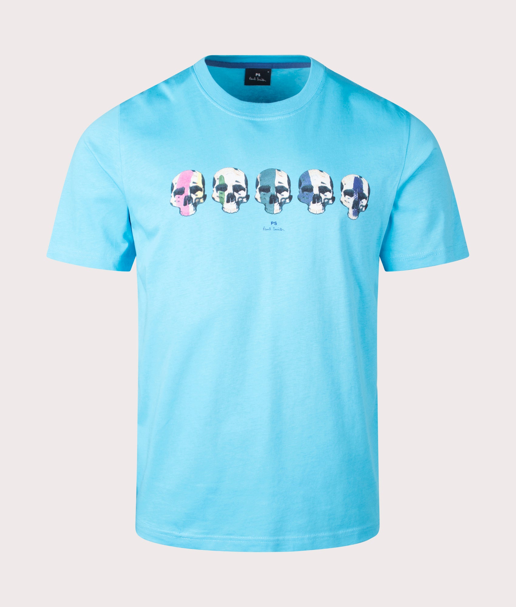 PS Paul Smith Multi Skull T-Shirt in Turquoise at EQVVS. Front Shot. 