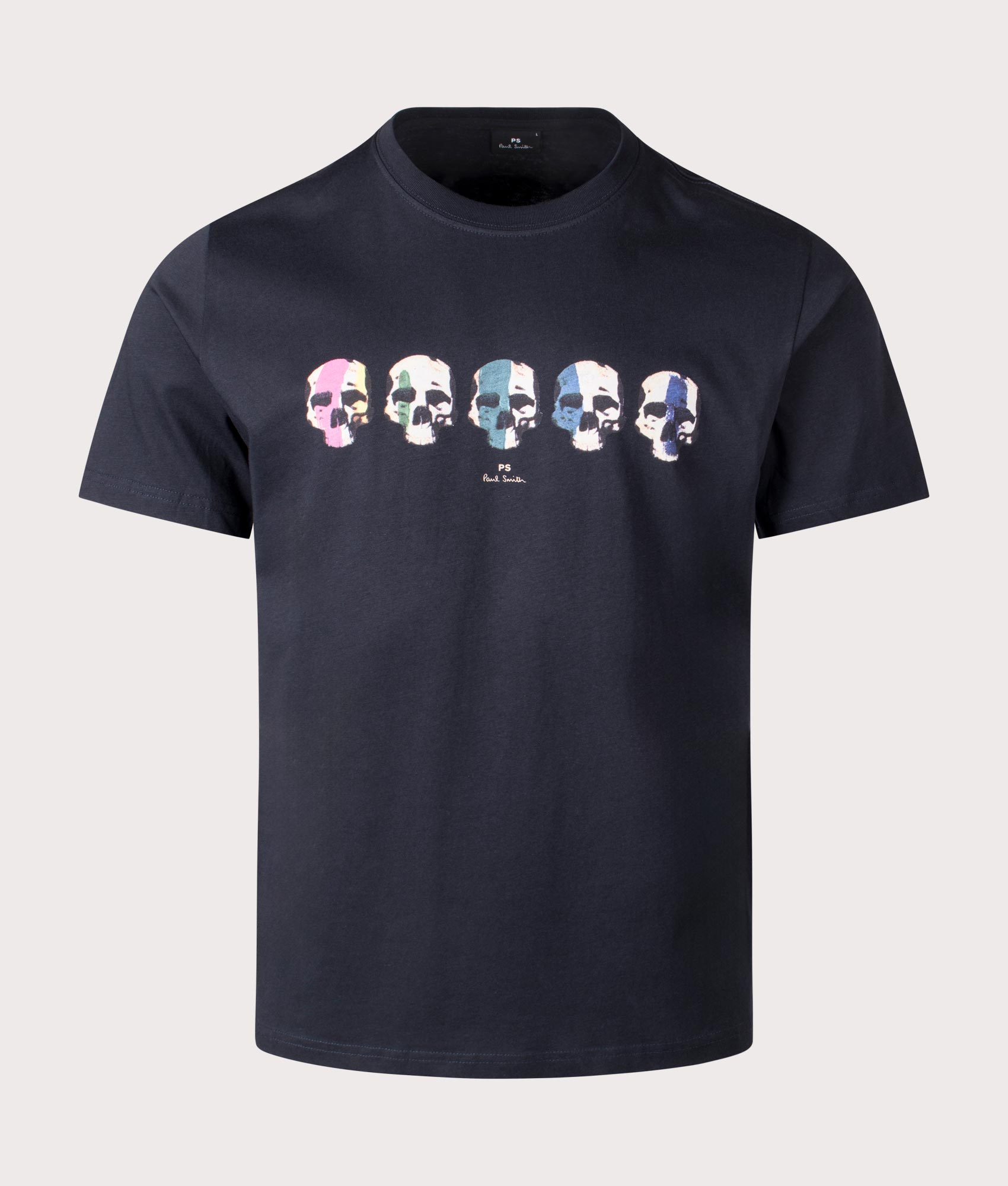 PS Paul Smith Multi Skull T-Shirt in Navy. Shot at EQVVS. Front shot
