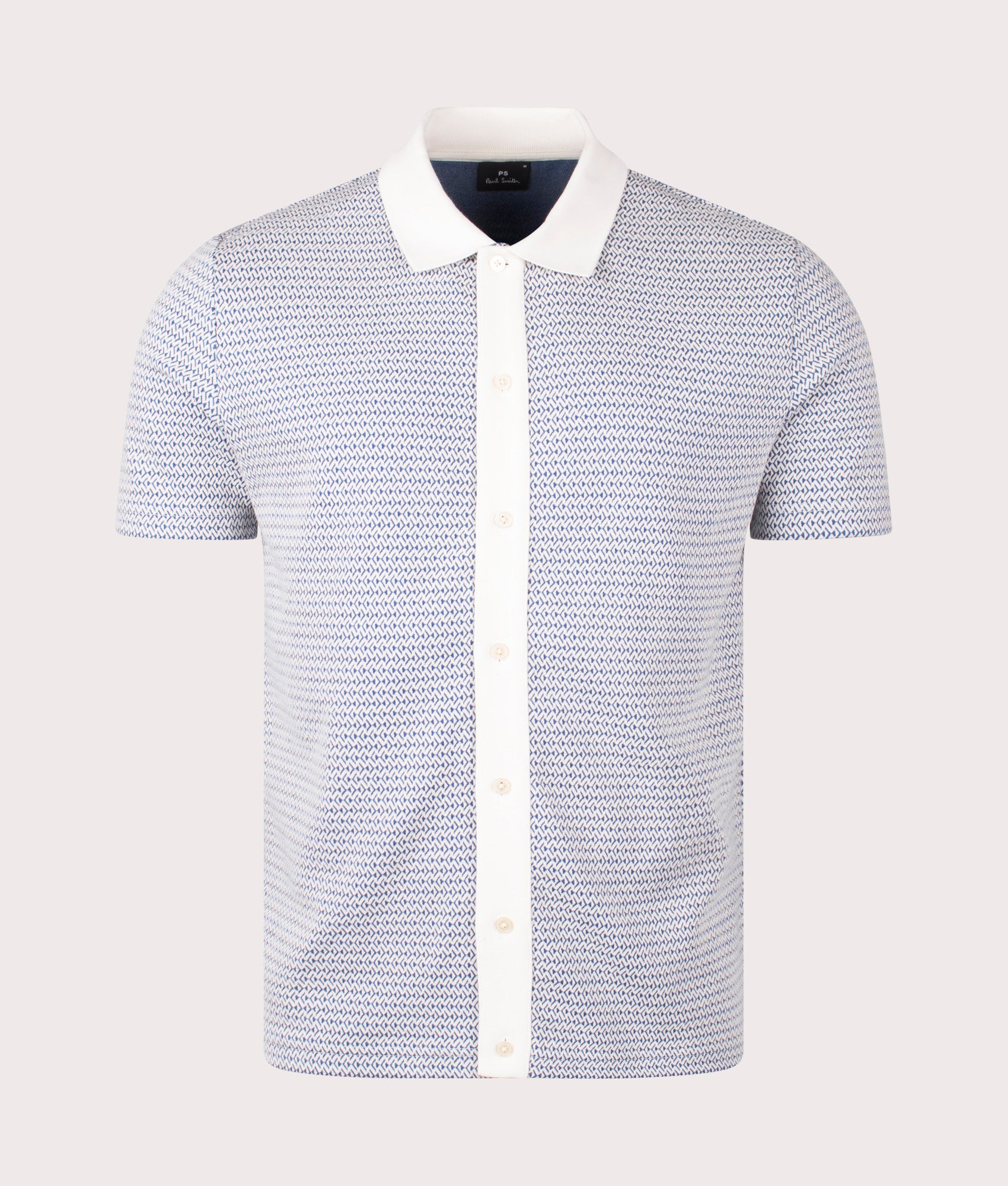PS Paul Smith Button Front Polo Shirt in Off White at EQVVS. Front shot. 