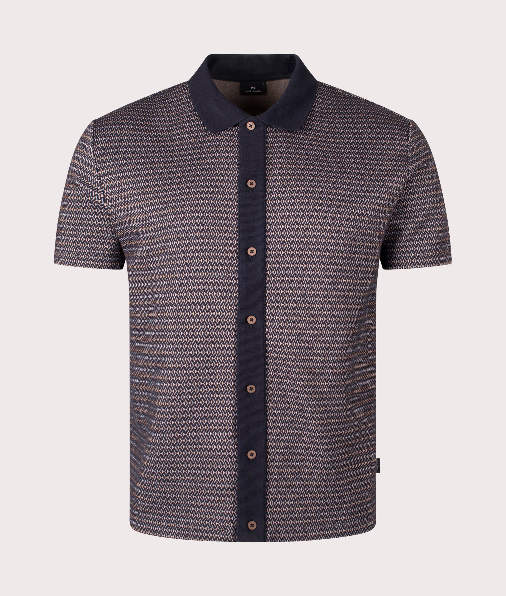 PS Paul Smith Chevron Full Button Polo Shirt in Blue. Shot at EQVVS. Front shot