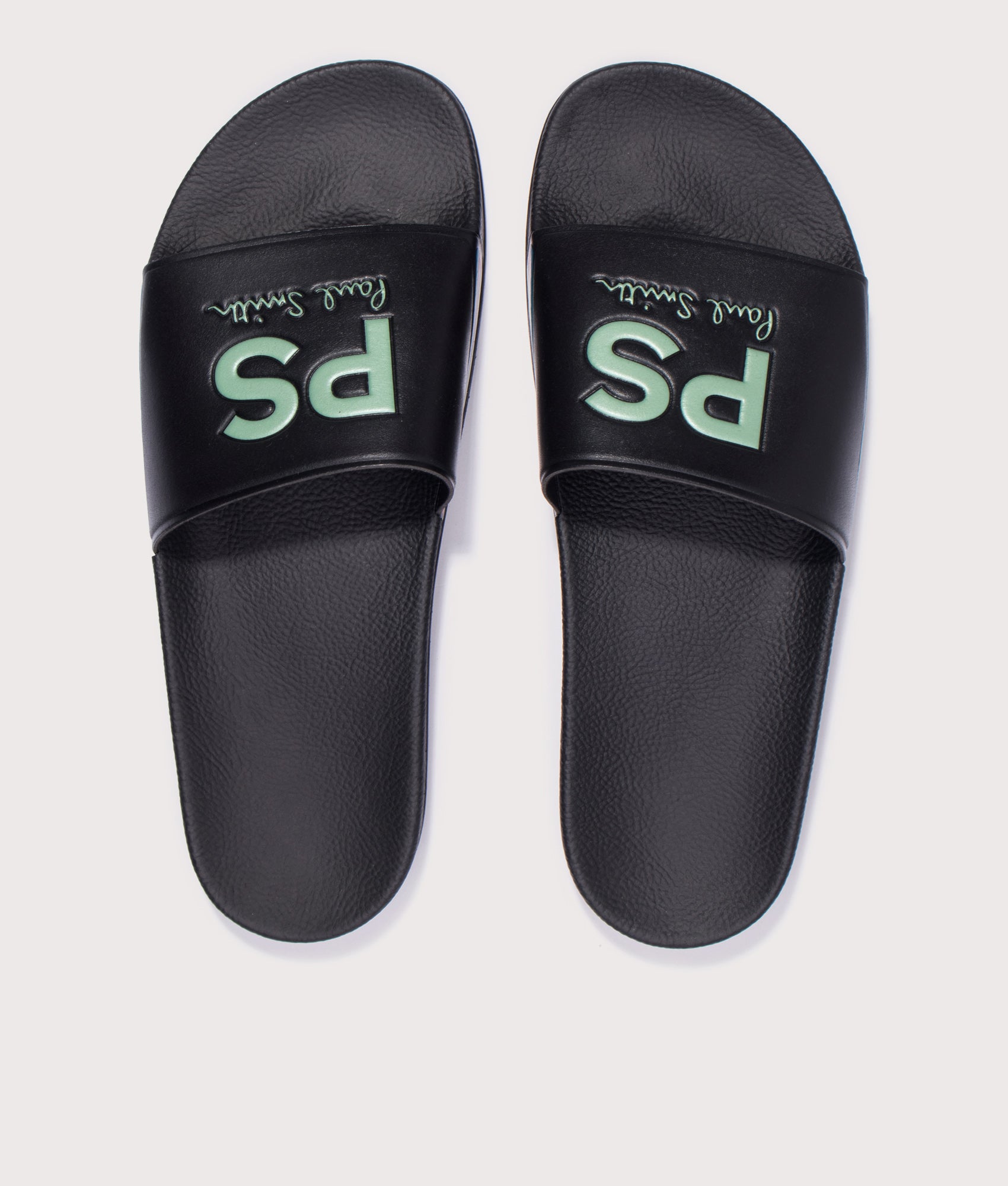 PS Paul Smith Zed Black Sports Stripe Sliders in Black at EQVVS Menswear. Top shot.