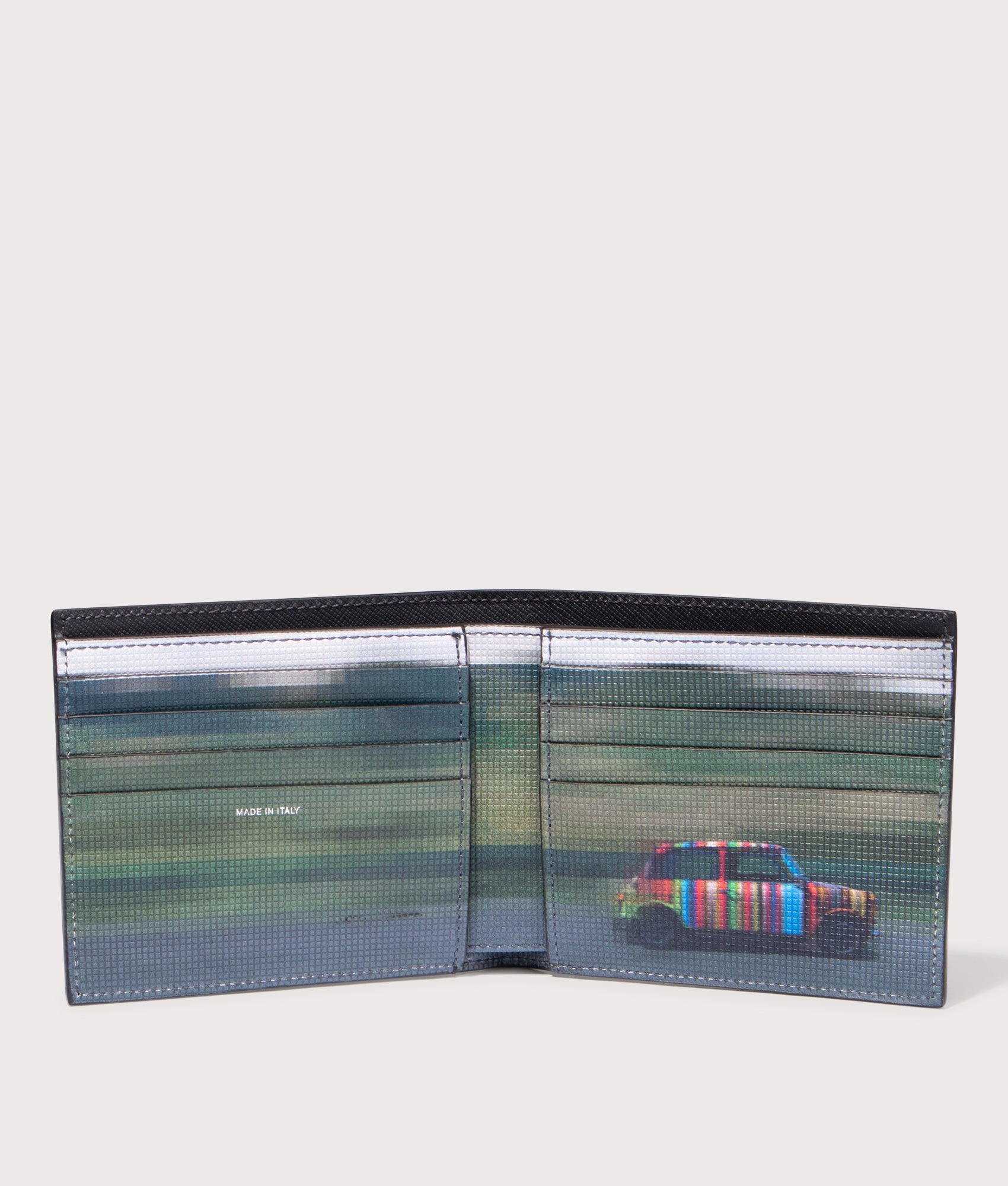 Wallet Billfold in Black. Leather | PS Paul Smith | EQVVS | Inside open shot 