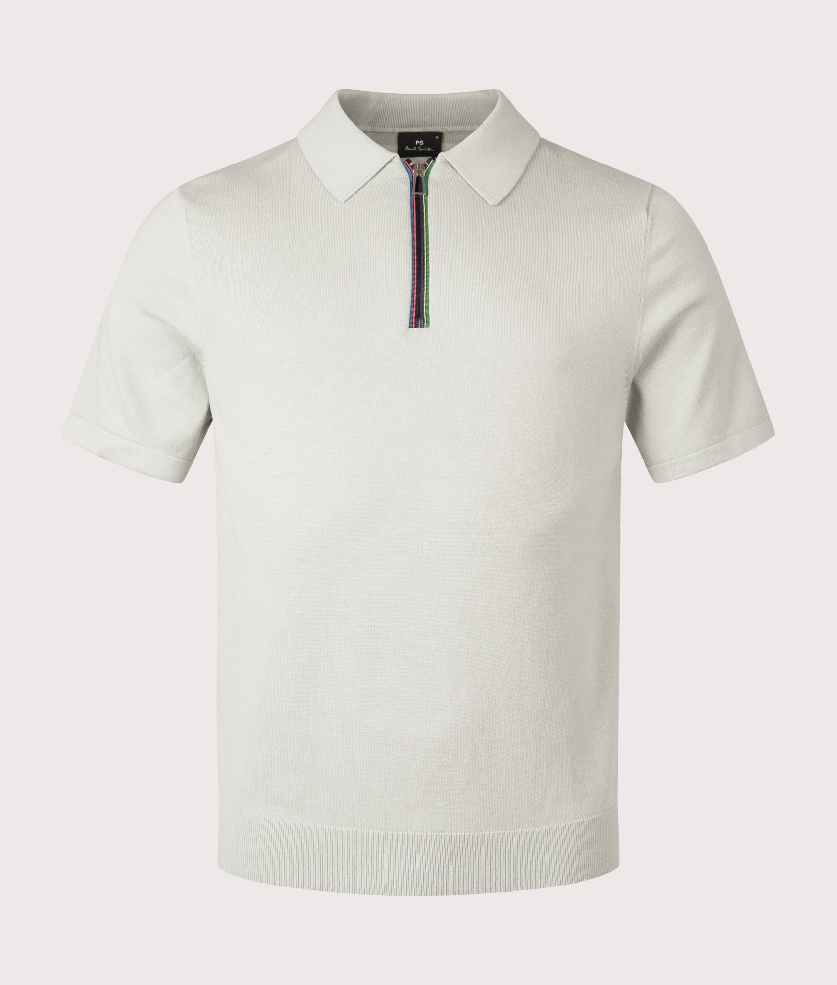 Sports Stripe Zip Knitted Cotton Polo Shirt. Shot by EQVVS. Front shot.