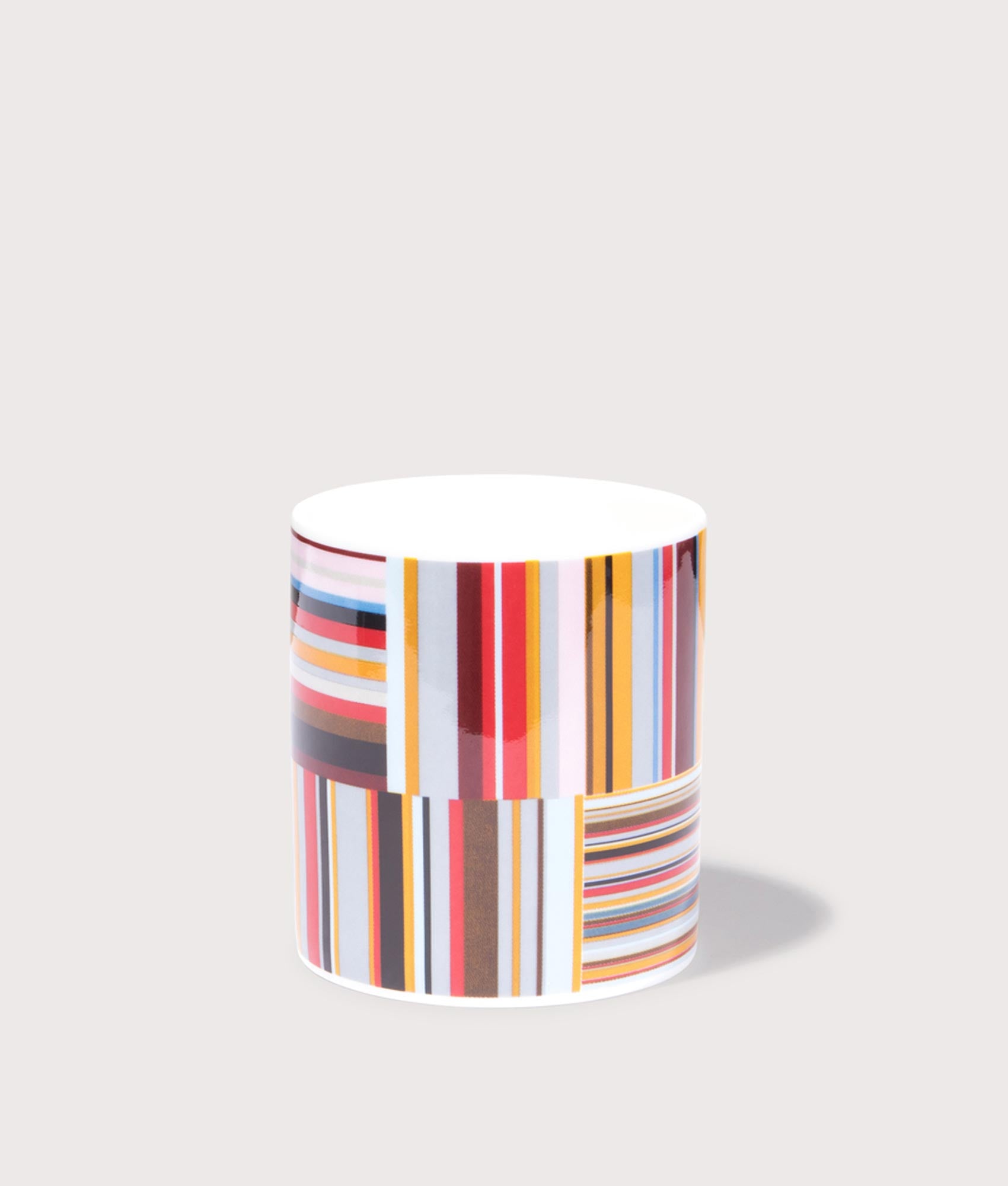 PS Paul Smith Bone China Printed Mug Multicoloured Signature Stripe. Front shot.