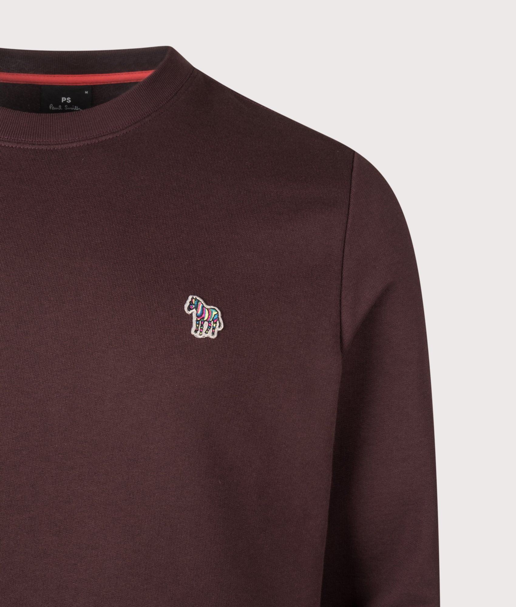 PS Paul Smith Zebra Sweatshirt in Very Dark Red at EQVVS Menswear. Detail shot.
