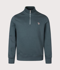 Organic Cotton Quarter Zip Zebra Sweatshirt: 37C Petrol Green 