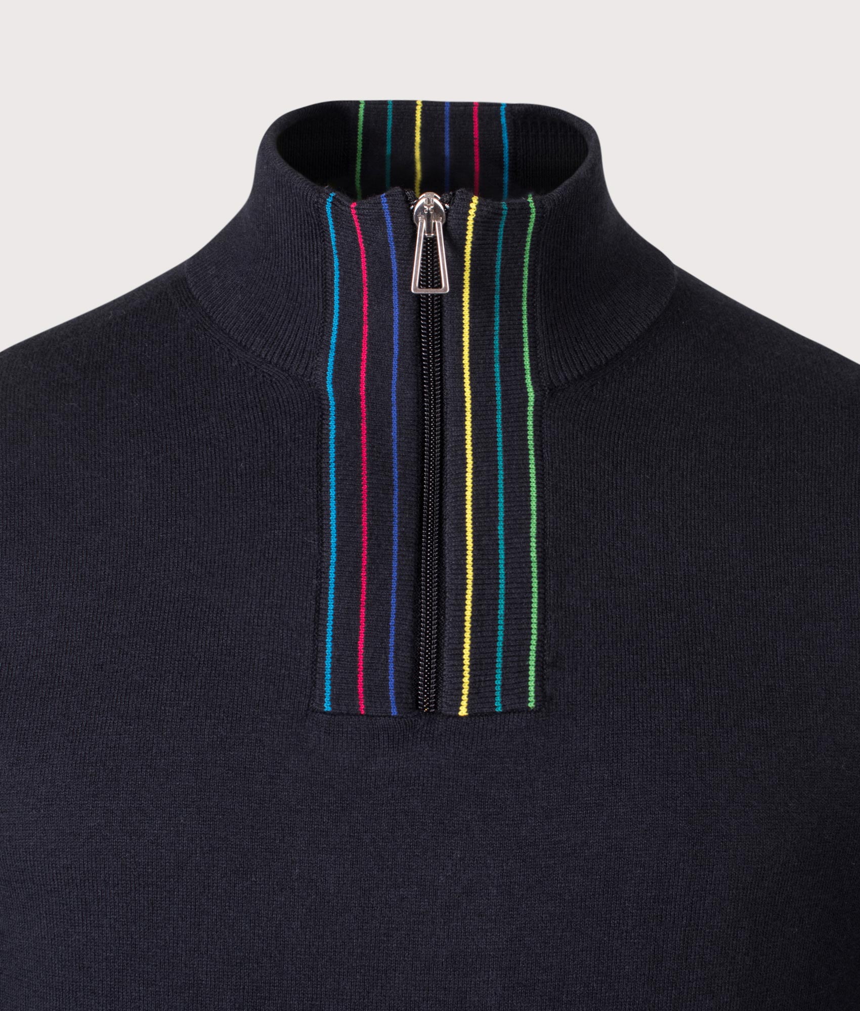 Quarter Zip Stripe Sweatshirt. Shot by EQVVS. Detail shot.