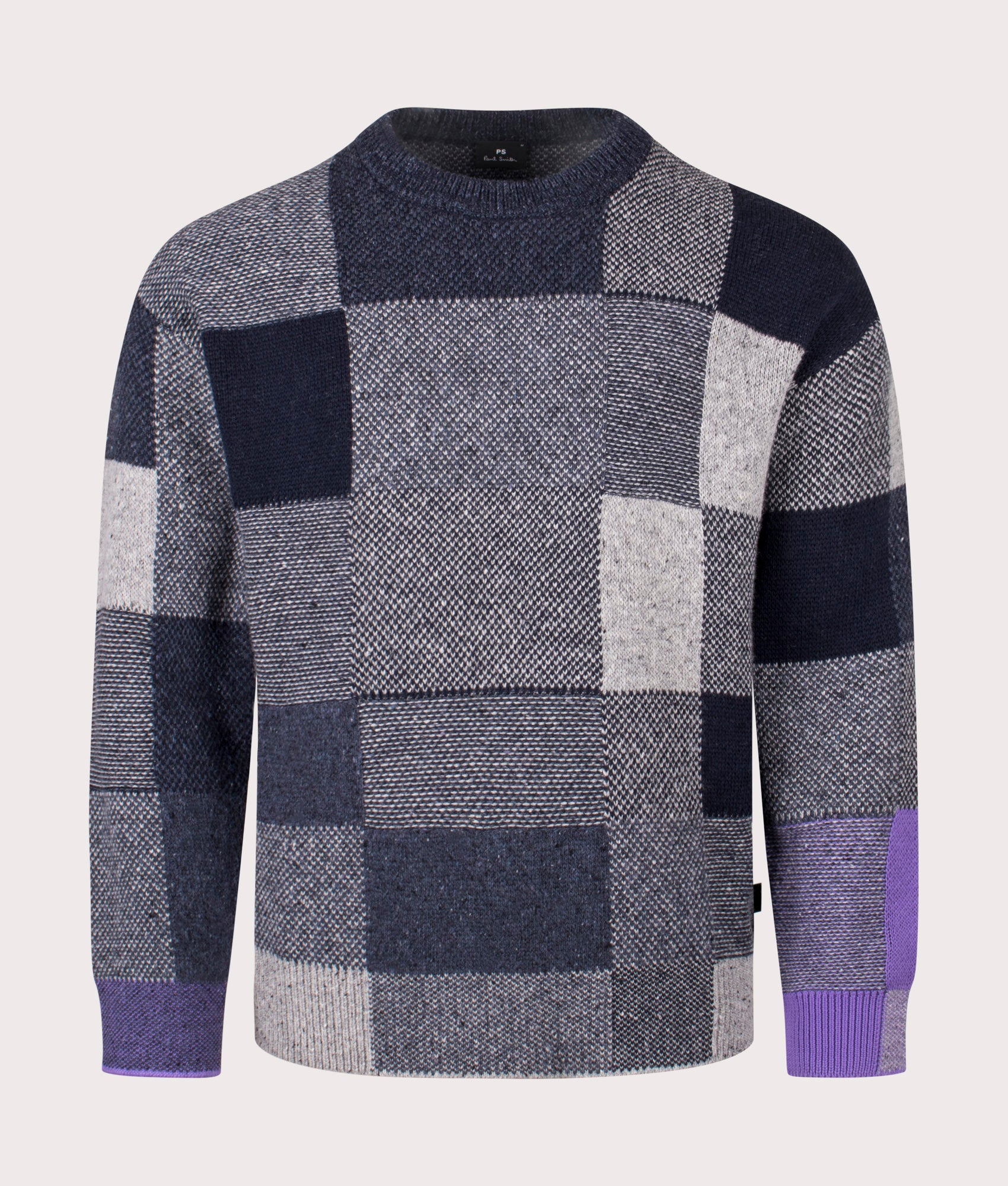 Crew Neck Block Sweatshirt in Very Dark Navy . Cotton wool blend | PS Paul Smith | Shot at EQVVS | Front shot 