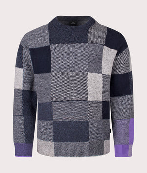 Crew Neck Block Sweatshirt in Very Dark Navy . Cotton wool blend | PS Paul Smith | Shot at EQVVS | Front shot 