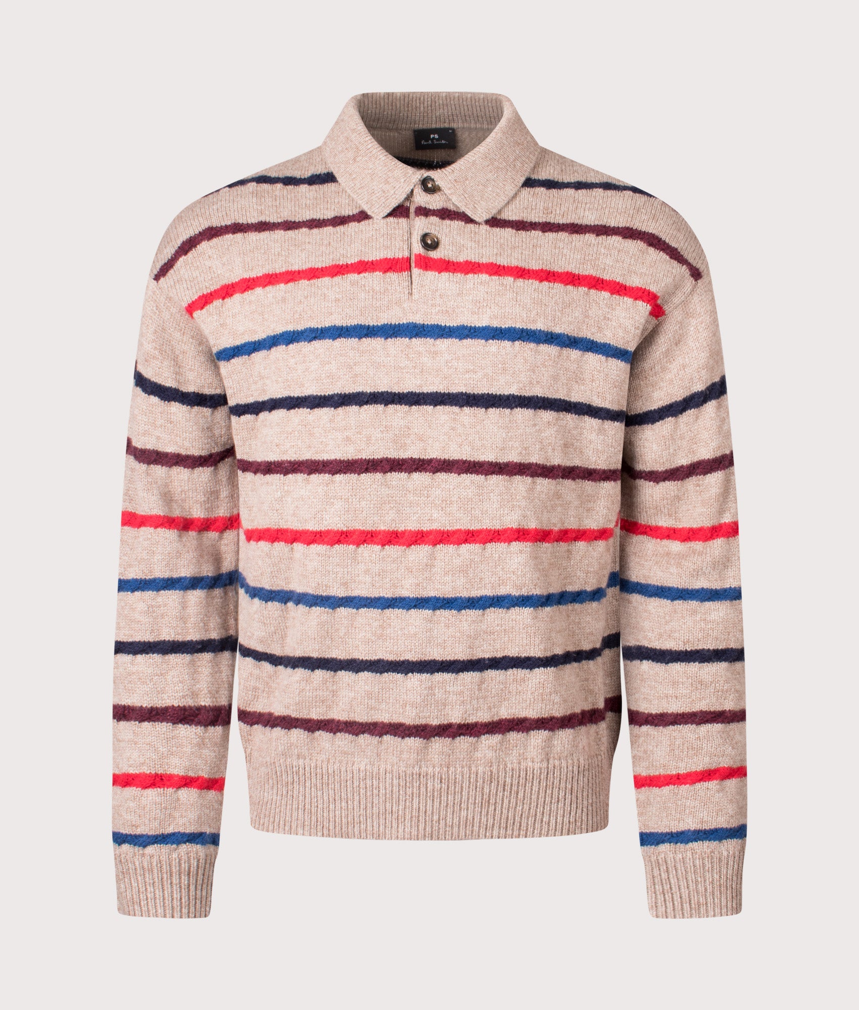 Striped Polo Collar Knit. Shot by EQVVS. Front shot.