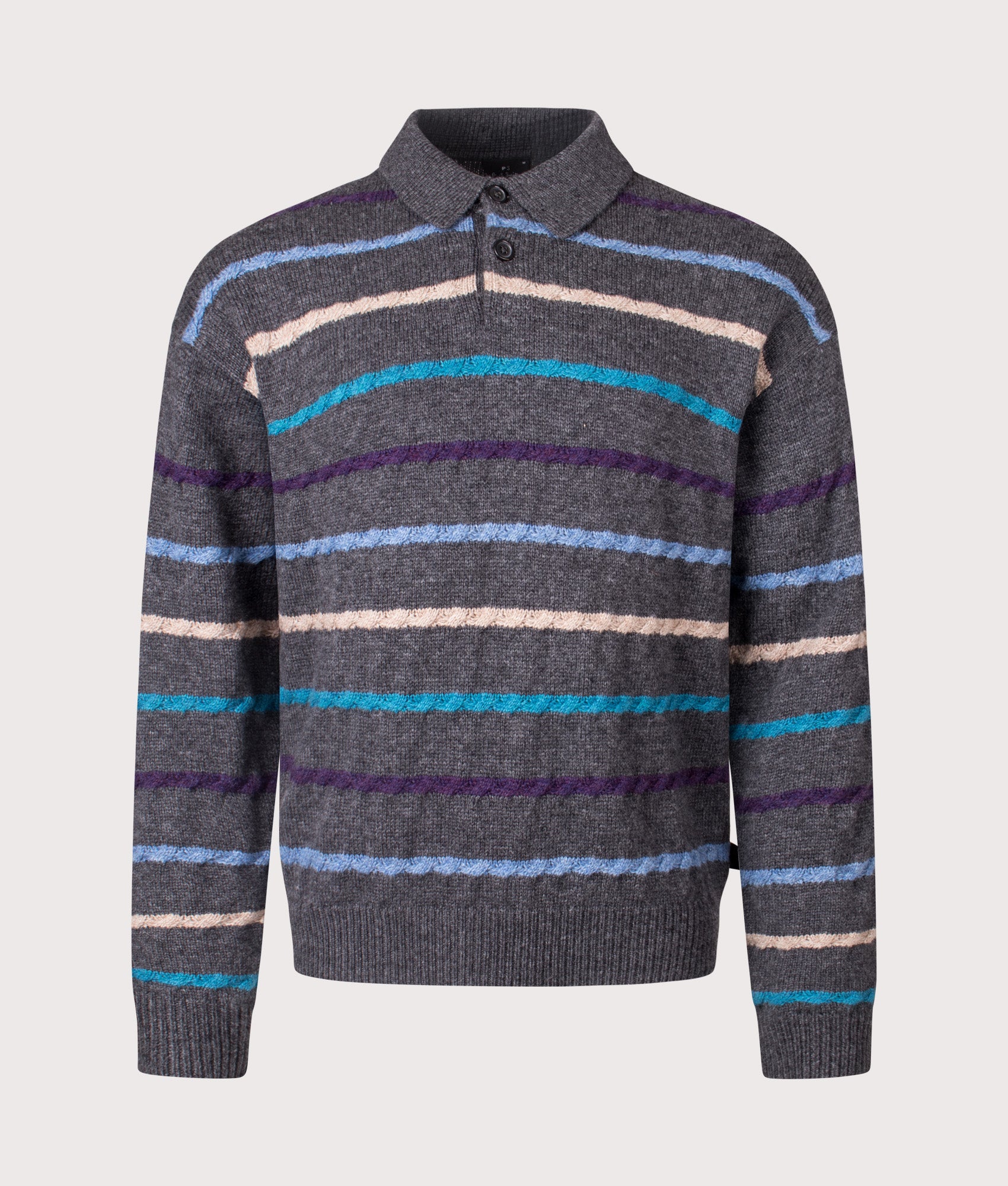 Striped Polo Collar Knit. Shot by EQVVS. Front shot.