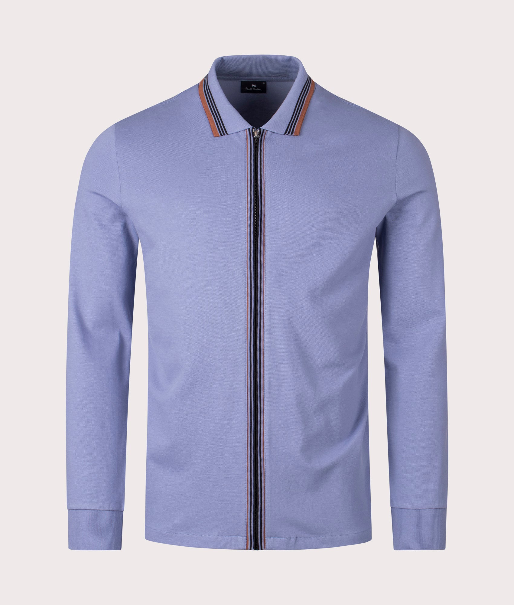 Long Sleeve Zip Through Polo Shirt in Light Purple | PS Paul Smith | EQVVS | Front shot 