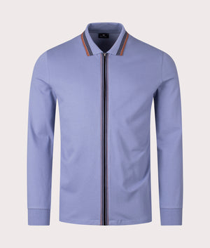 Long Sleeve Zip Through Polo Shirt in Light Purple | PS Paul Smith | EQVVS | Front shot 