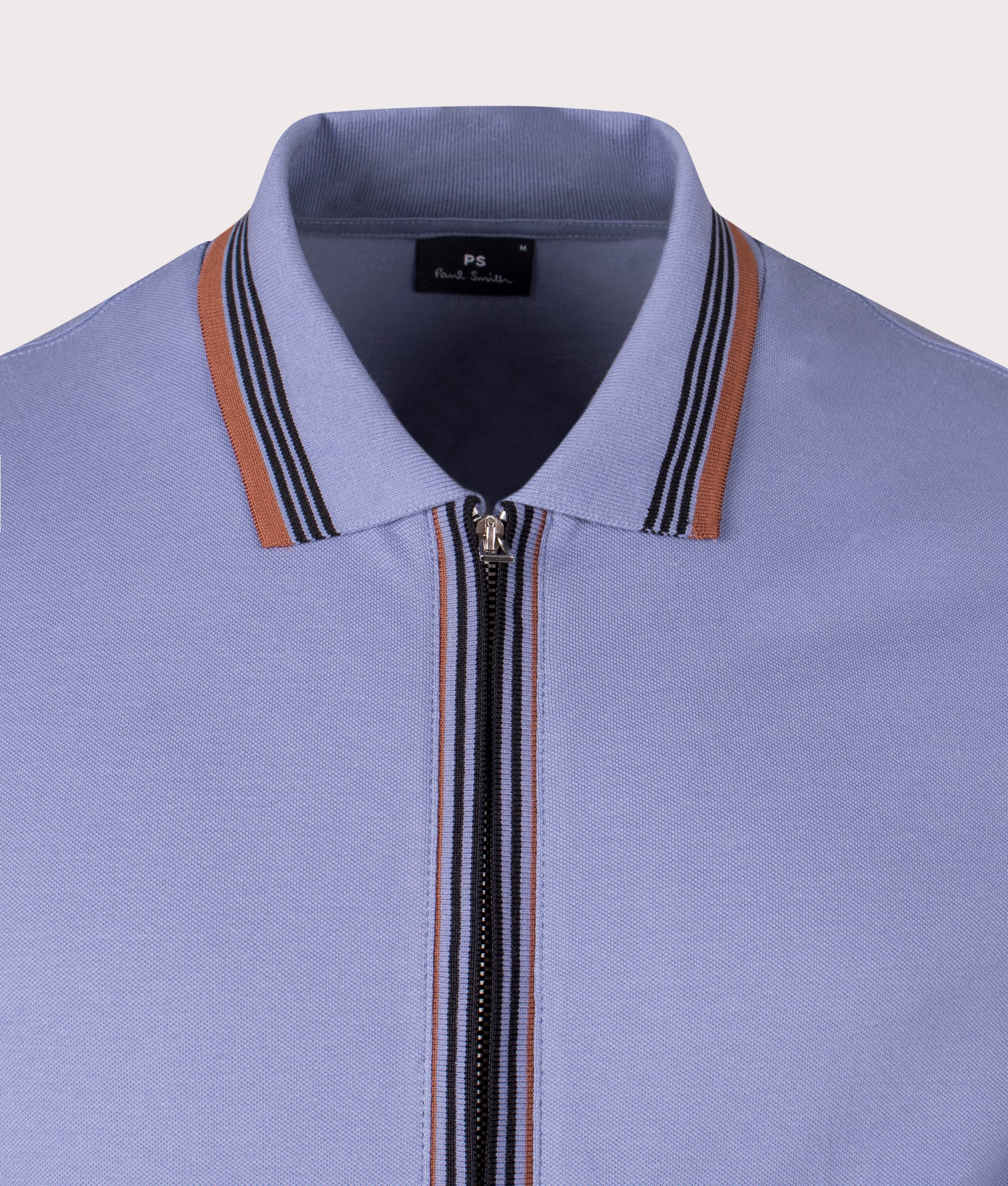 Long Sleeve Zip Through Polo Shirt in Light Purple | PS Paul Smith | EQVVS | Front detail shot 
