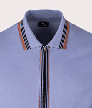 Long Sleeve Zip Through Polo Shirt in Light Purple | PS Paul Smith | EQVVS | Front detail shot 