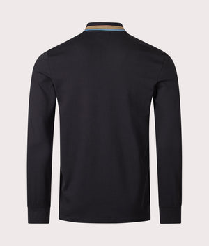 Long Sleeve Zip Through Polo Shirt in Black | 100% Cotton | PS Paul Smith | EQVVS | Back shot 