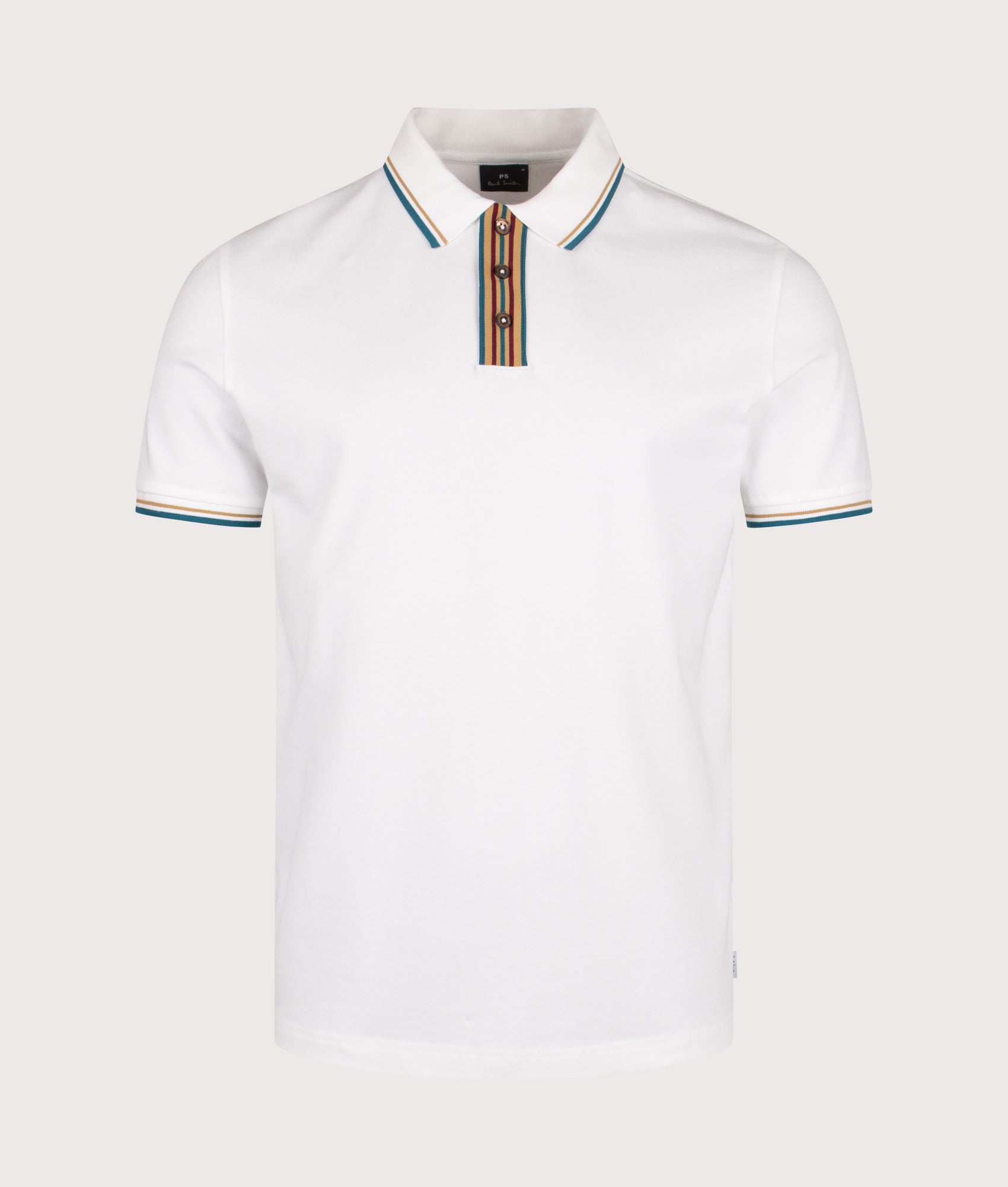 Striped Placket Polo Shirt in Off White | PS Paul Smith | EQVVS | Front shot 